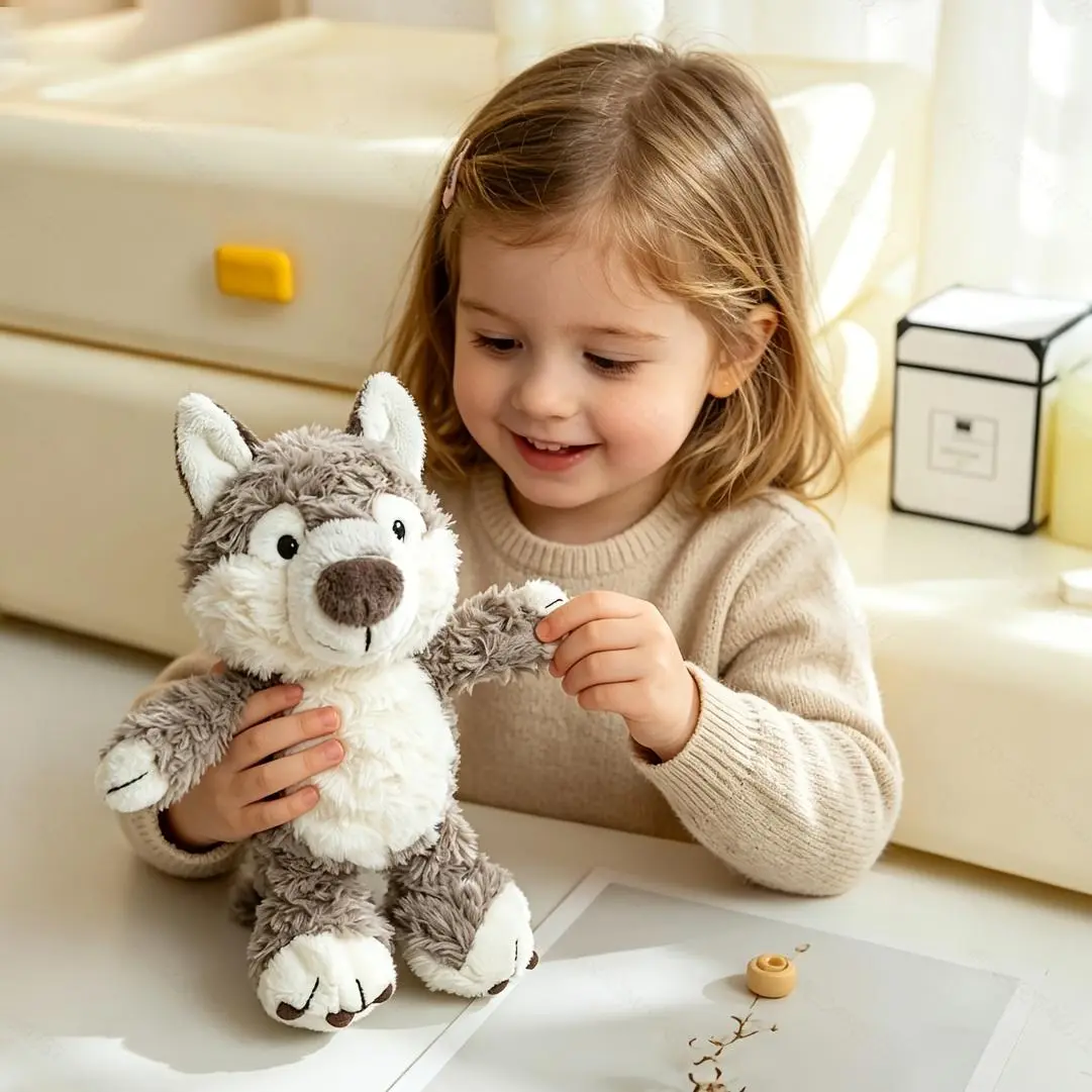 Cute Wolf Plush Toy, Soft Fluffy Gray Wolf Stuffed Animal, Realistic Forest Animal Plushie Doll, Adorable Husky Wolf Plush Gift for Kids And Animal Lovers, Home Decor