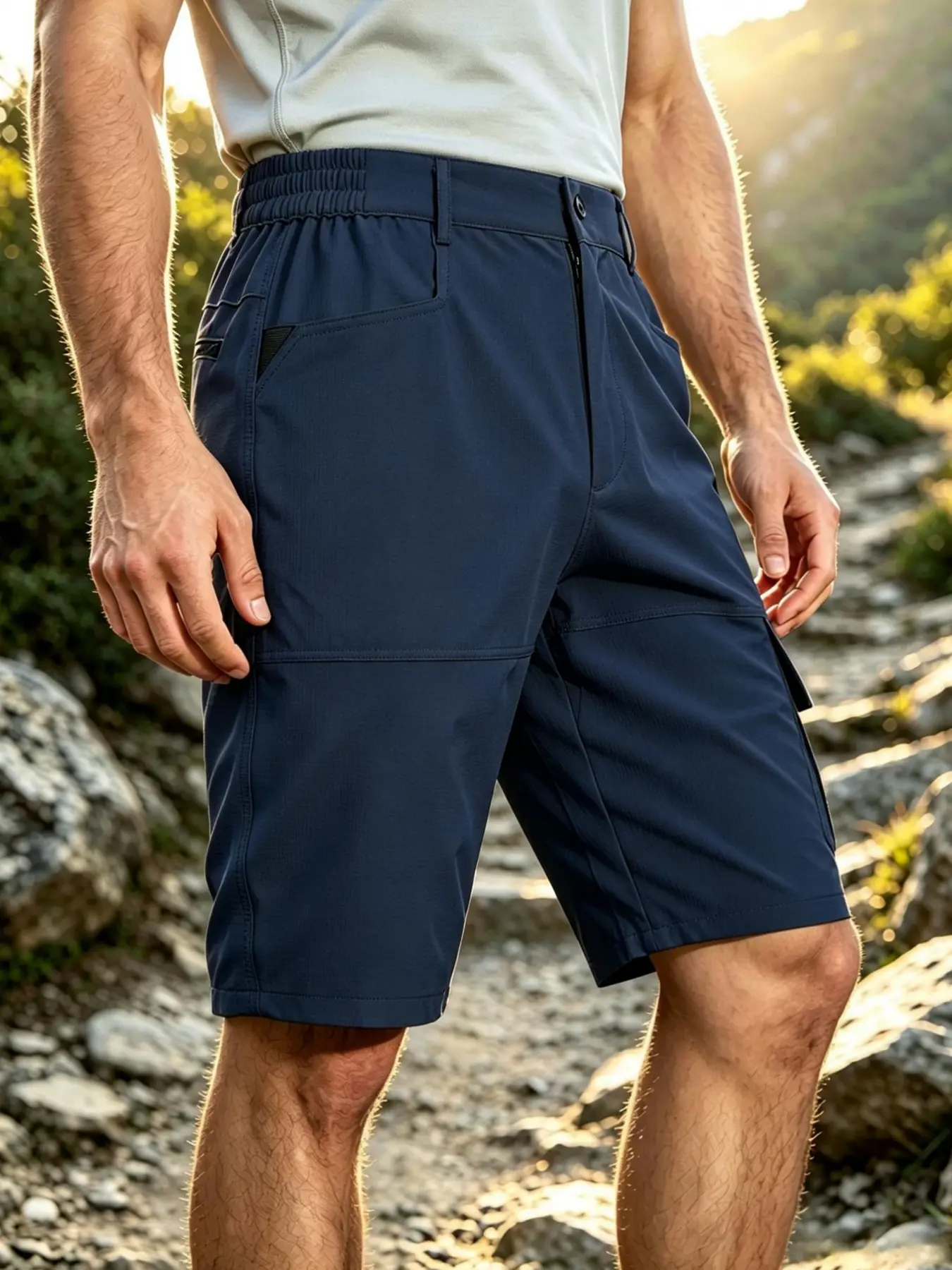 Men's summer multi-pocket athletic cargo shorts, straight-cut casual sports shorts, versatile fitness beach shorts
