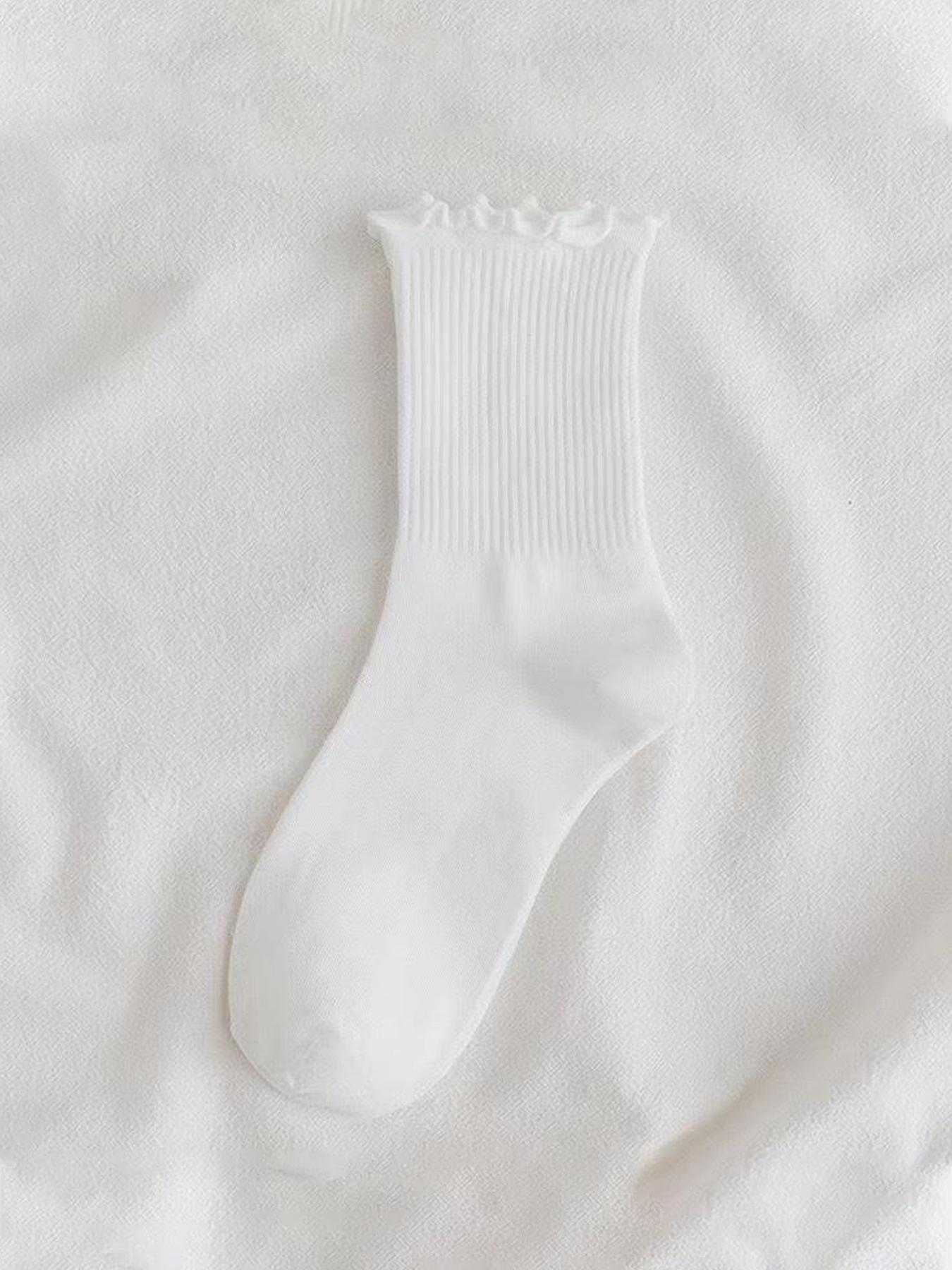 Women's Solid Lettuce Trim Crew Socks, Casual Comfy Breathable Socks for Daily Wear, Multipack Knit Socks for All Seasons
