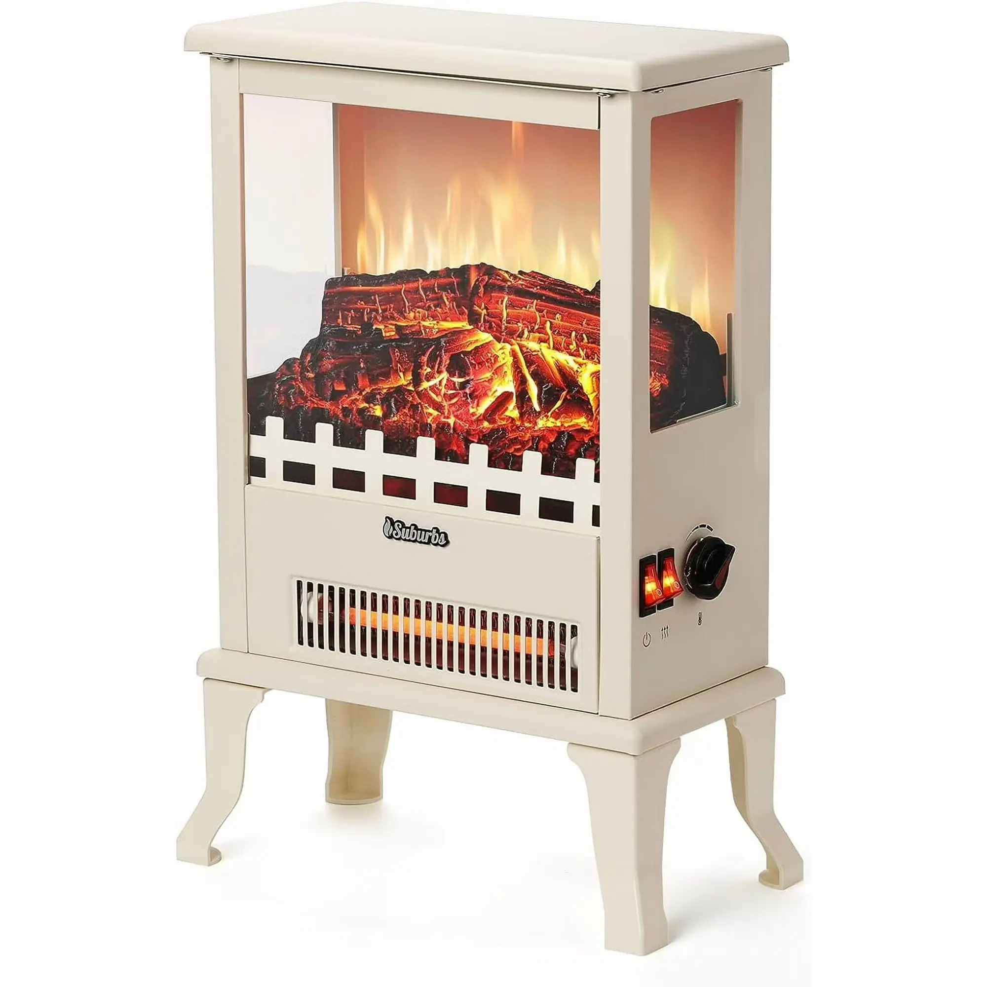 17" 3-Sided View Infrared Electric Fireplace Stove, 1500W Portable Heater w/ Realistic Flame, Overheat Protection, White