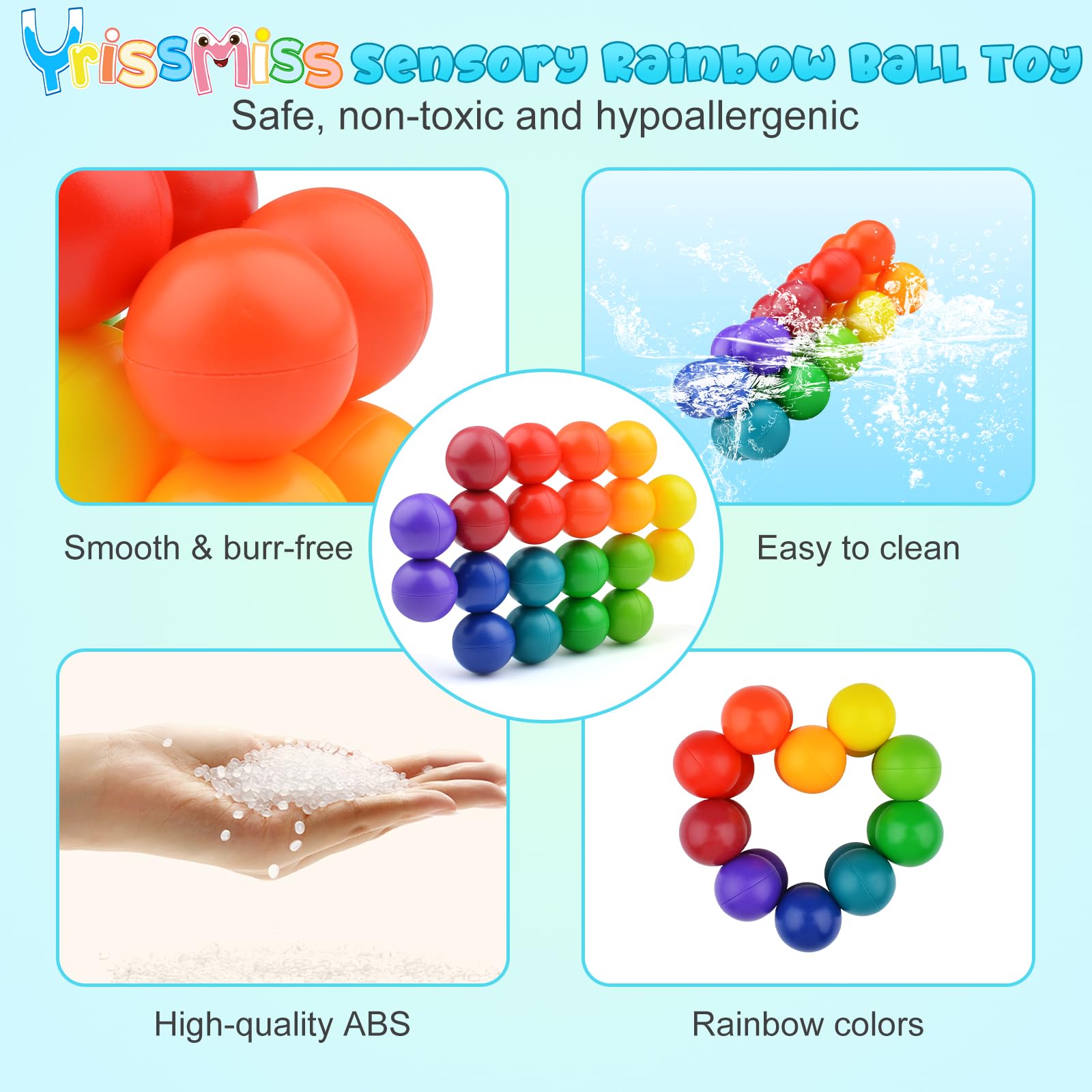 Autism Sensory Toys for Kids and Adults, Fidget Rainbow Ball Stress Relief Toy, Perfect Calm Down Activities for Travel and Home, Fidget Balls, Promote Relaxation