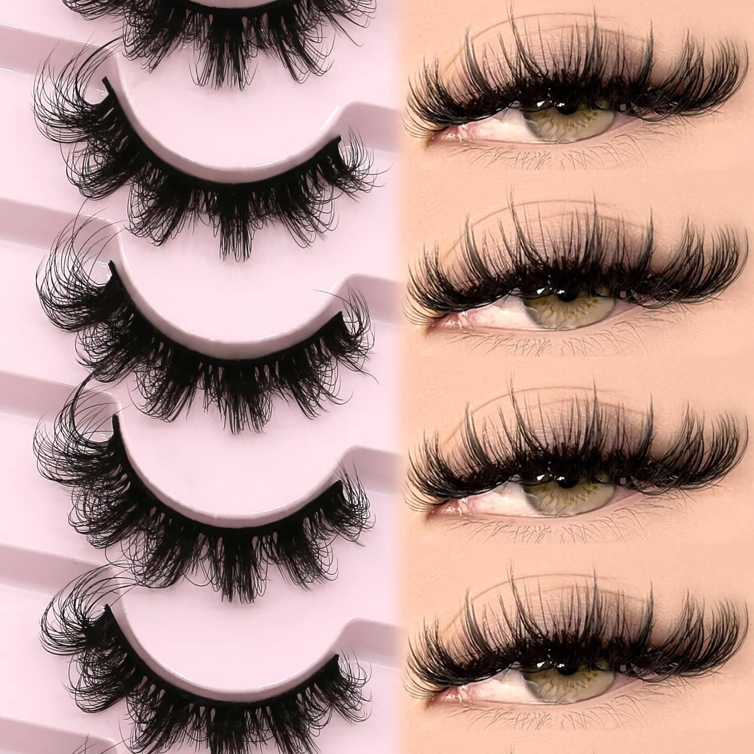 GROINNEYA Fluffy False Eyelashes 7 Pairs Natural Cat Eye Lashes Fluffy Volume 3D Faux Mink Lashes Soft Wispy Strip Lashes Extension,High Quality,Lightweight,Curly Lashes,Fake EyeLashes for Women and Girls Makeup Tools,Eyelashes Makeup Cosmetic