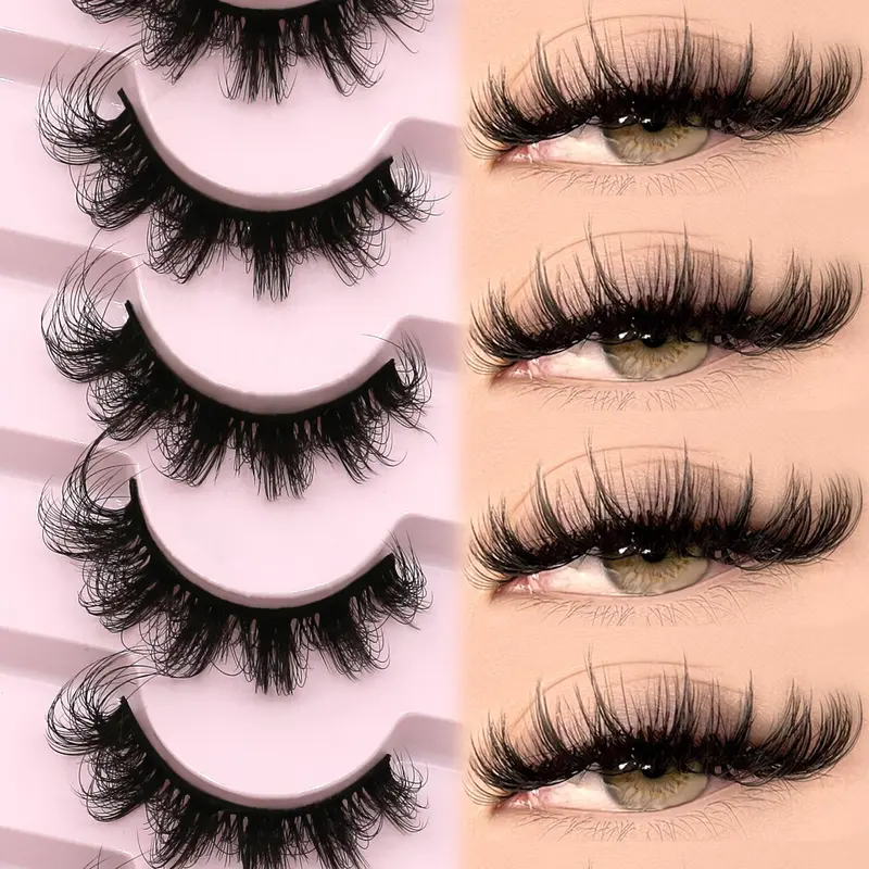 GROINNEYA Fluffy False Eyelashes 7 Pairs Natural Cat Eye Lashes Fluffy Volume 3D Faux Mink Lashes Soft Wispy Strip Lashes Extension,High Quality,Lightweight,Curly Lashes,Fake EyeLashes for Women and Girls Makeup Tools,Eyelashes Makeup Cosmetic
