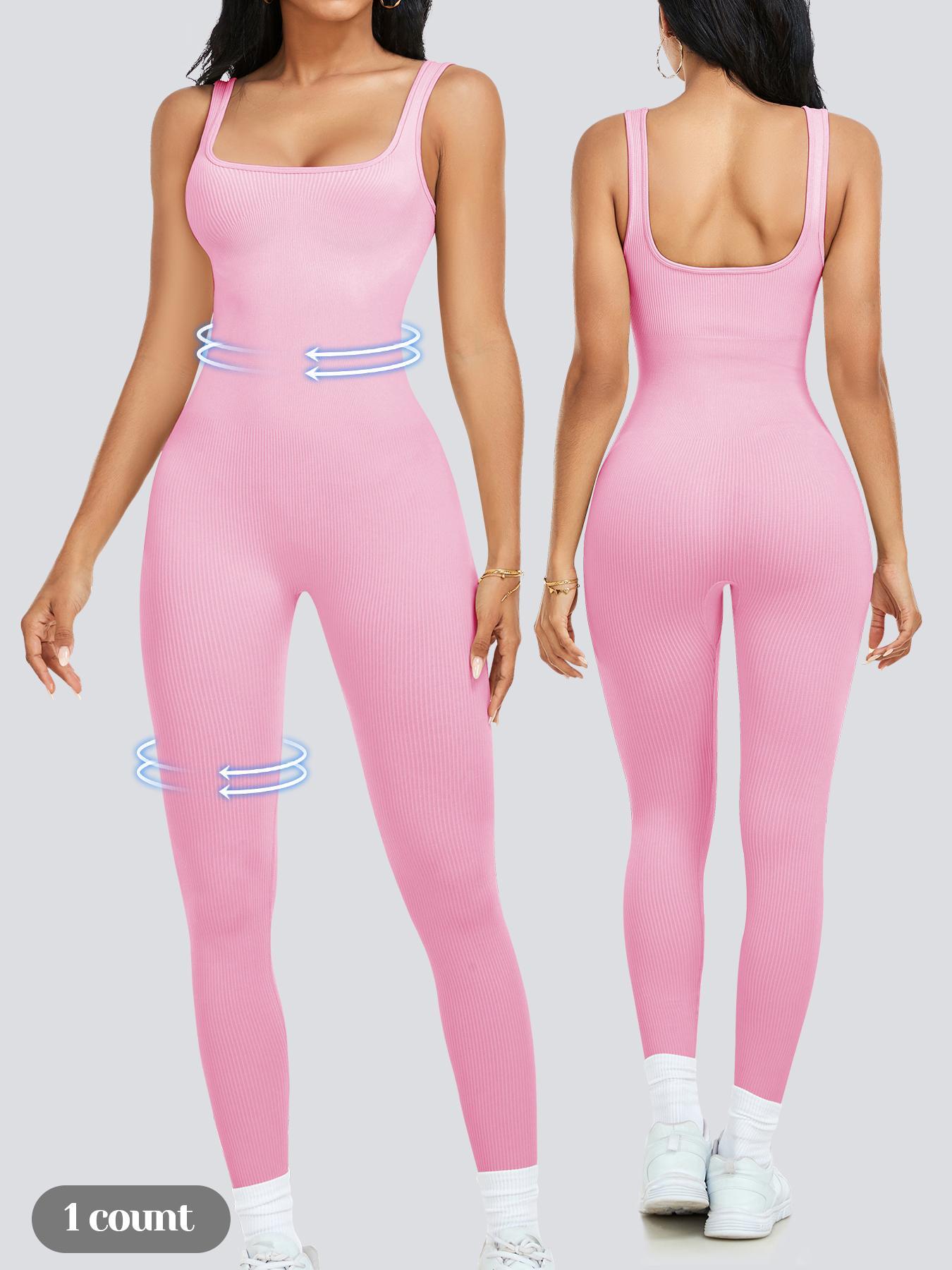 Women's Solid Square Neck Shapewear Jumpsuit, Casual Comfy Tummy Control Seamless Ribbed Jumpsuit for Daily Wear, Ladies Shapewear for All Seasons, Sporty Comfy Jumpsuit