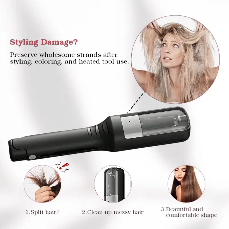 Combination Trimmer and Clipper, Auto-Charging Cordless Beauty Tool, Ideal for Damaged Hair, Includes Comb and Clips, Abs Plastic Body