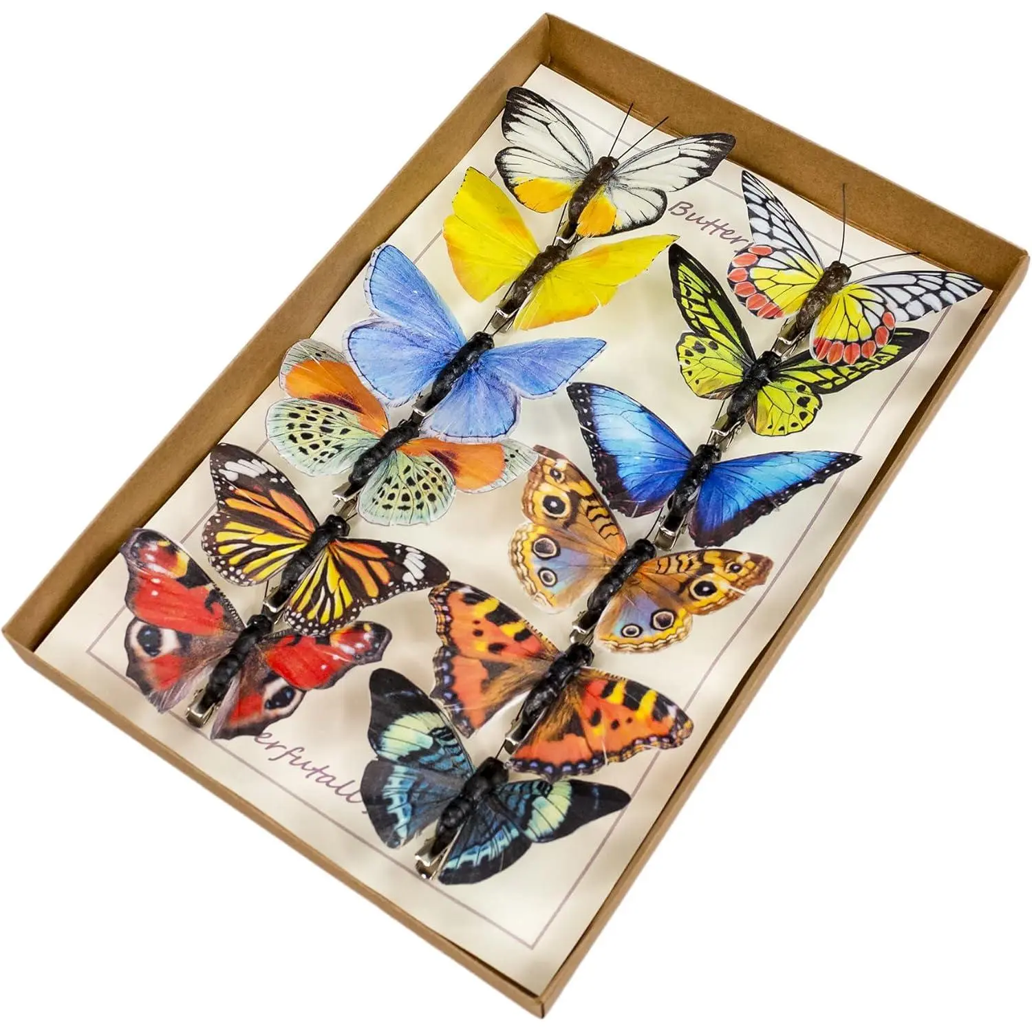 Women's Clothing Decorative Ornaments: 12-Piece 12-Color Artificial Feather 3D Butterfly Set with Clips, for Party, Christmas Tree Decor