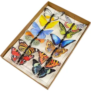 Artificial Feather 3D Butterfly Party Decorations Set of 12 with Clip 12 Color Ornaments for Christmas Tree