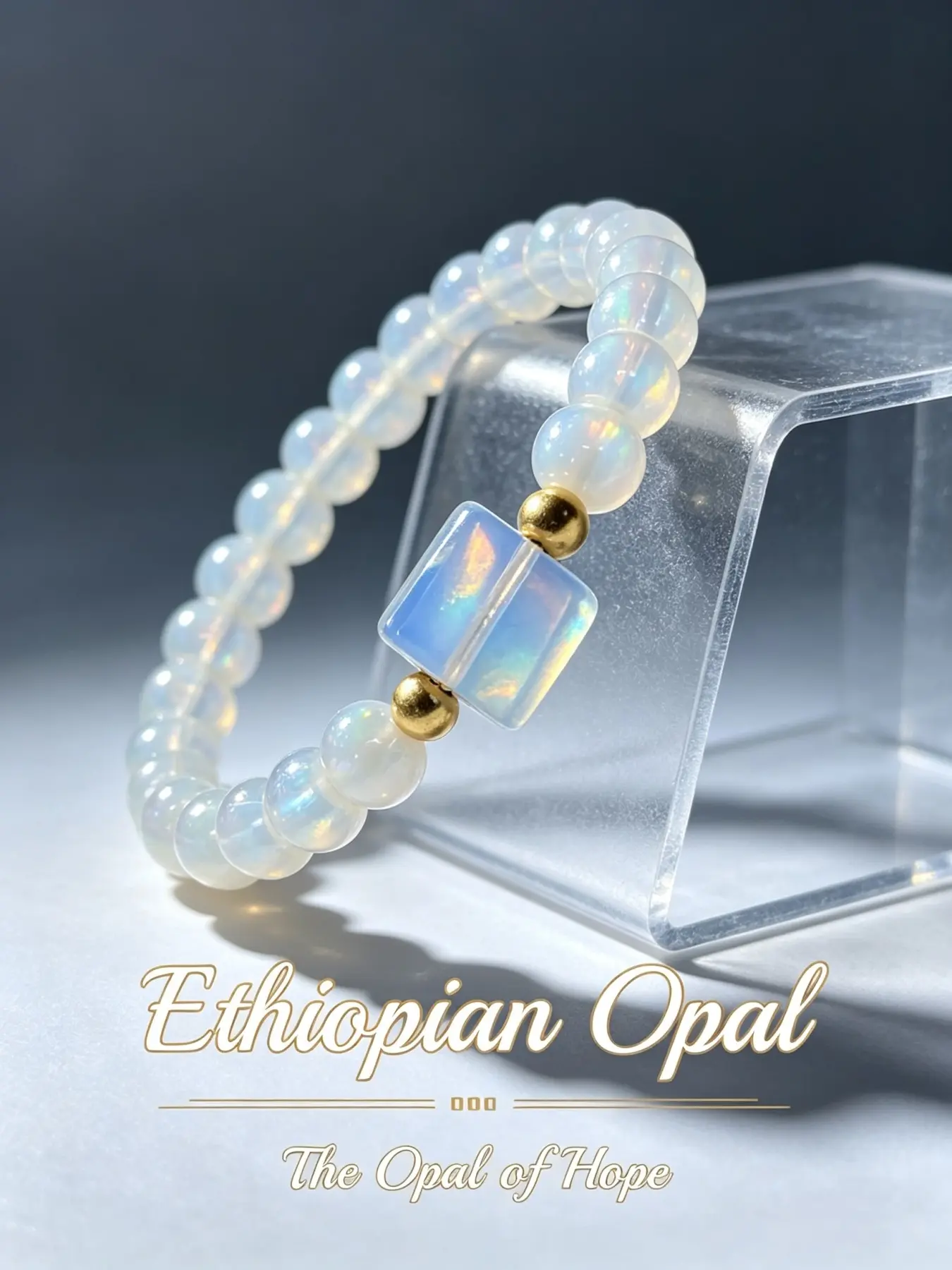 Ethiopian Opal Single Strand Glossy Iridescent Opal Hope-Infused Wristband, Creamy Neutral Aesthetic Premium Spiritual Wrist Decor, Thoughtful Gift for Crystal Lovers & Anyone Seeking Renewed Inner Hope, Gentle Mood Lifting