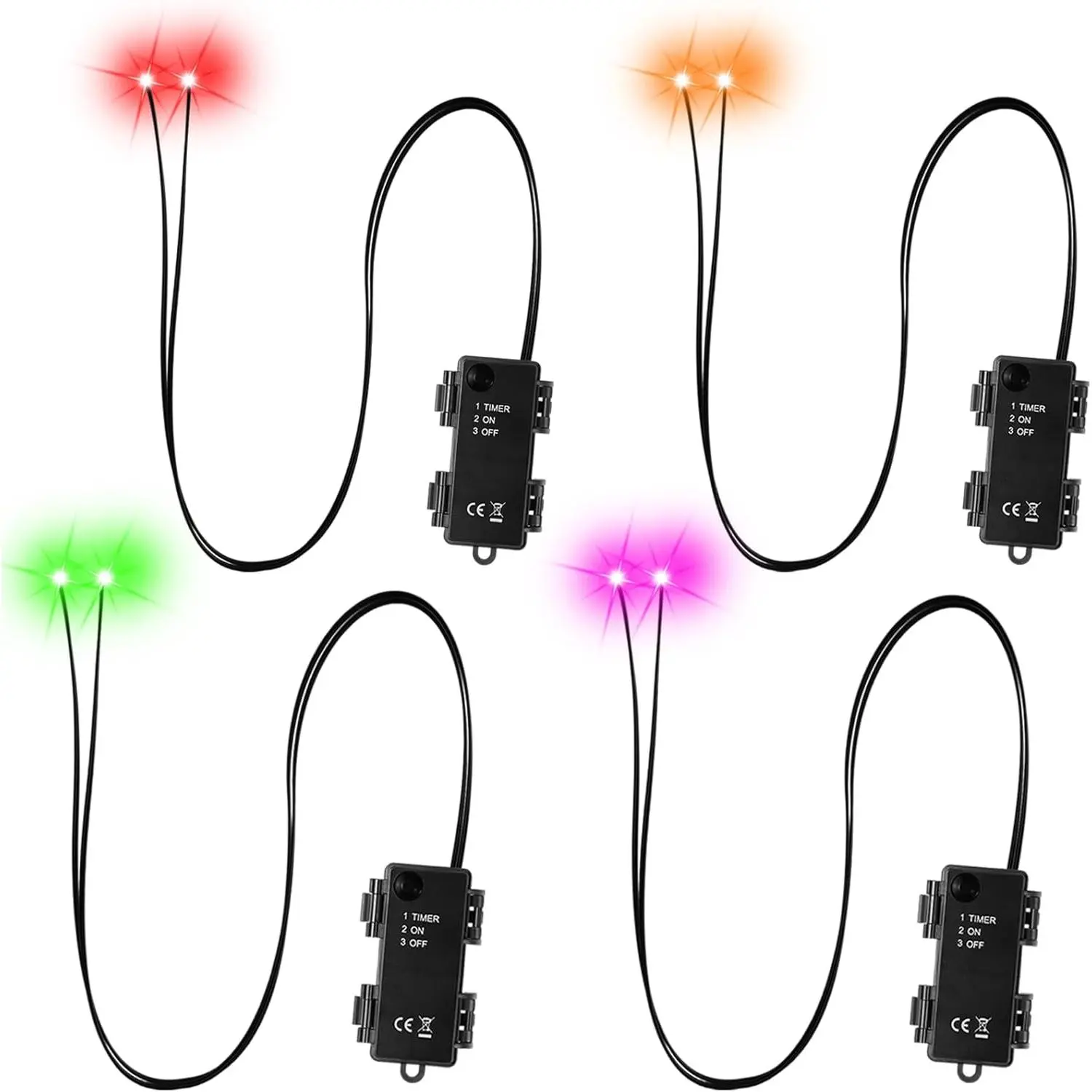 4 Pcs LED Glowing Eyes for Halloween 4 Colors Light up Eyes for Mask Cosplay Skull Pumpkin DIY Horror Props Decoration with Timer Waterproof Batteries Not Included