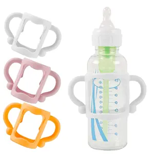 (3-Pack) Bottle Handles  Dr Brown Baby Bottles with Easy Grip Handles to Hold Their Own Bottle - BPA-Free Soft Silicone (White Pink Orange)