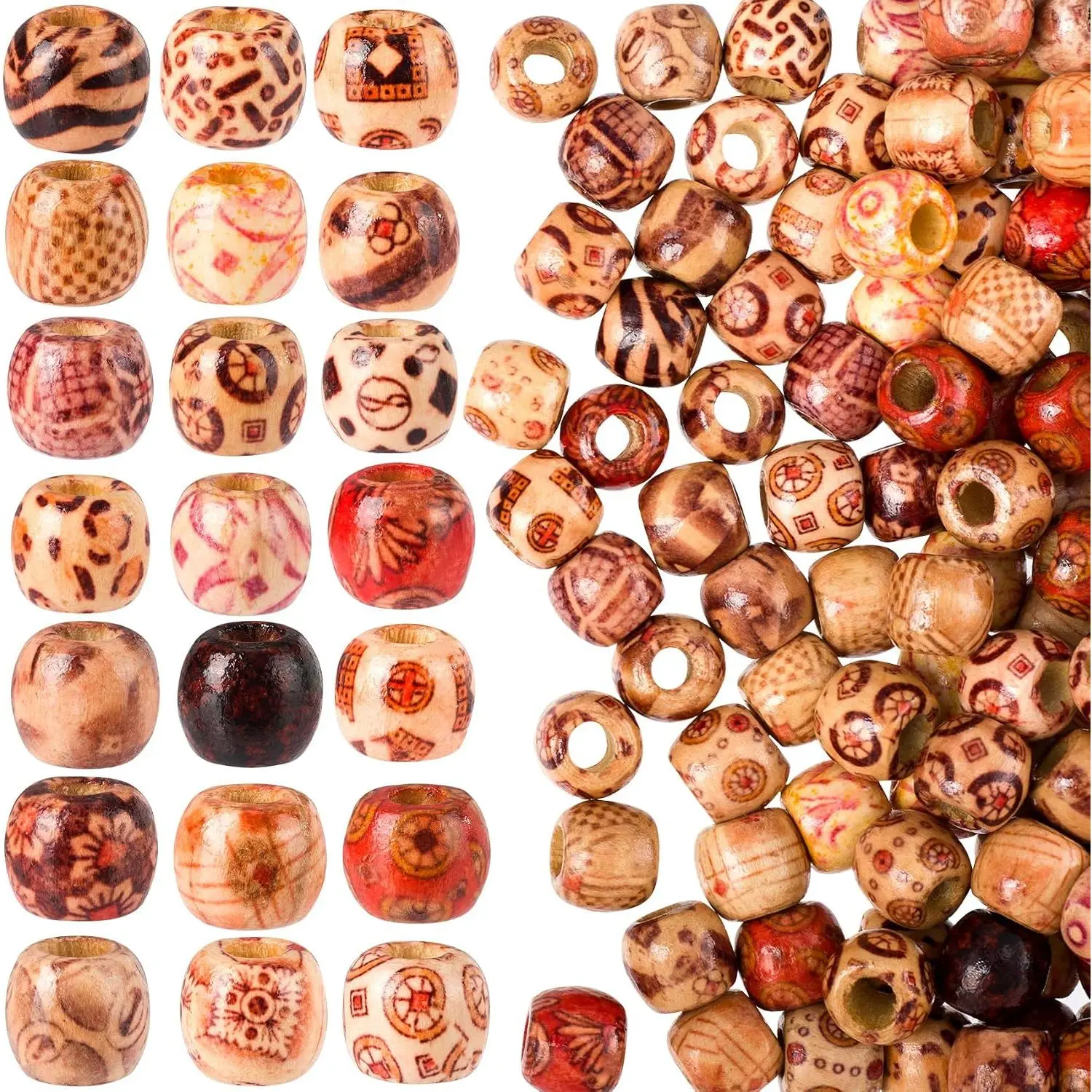 50 count Wooden Beads for Crafts, Round Large Hole   Hair Bead,  Wooden Spacer Beads for Macrame Necklace Bracelet DIY Craft  Decor