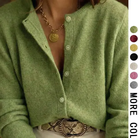 Women's V Neck Button Knit Cardigan Knitwear, Loose Long Sleeve Soft Texture Sweater Coat, Casual Fall & Winter Daily Commute Wear