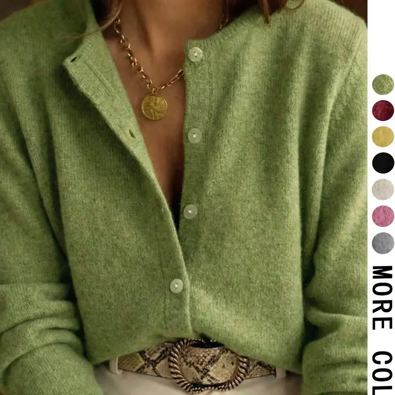 Women's V Neck Button Knit Cardigan Knitwear, Loose Long Sleeve Soft Texture Sweater Coat, Casual Fall & Winter Daily Commute Wear