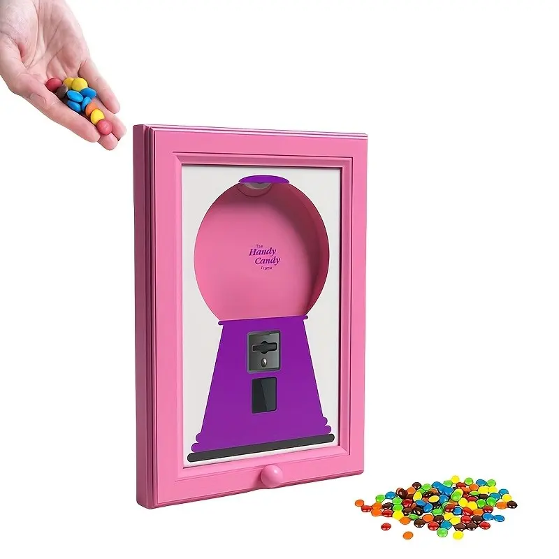 Pink Wall Mounted Candy Dispenser Frame, Creative Handy Candy Frame, Mini Gumball Machine, Fast Distribution Candies and Dog & Cat Treats, Suitable for Birthday & Holiday Gifts，Christmas decorations and gifts, Boxes