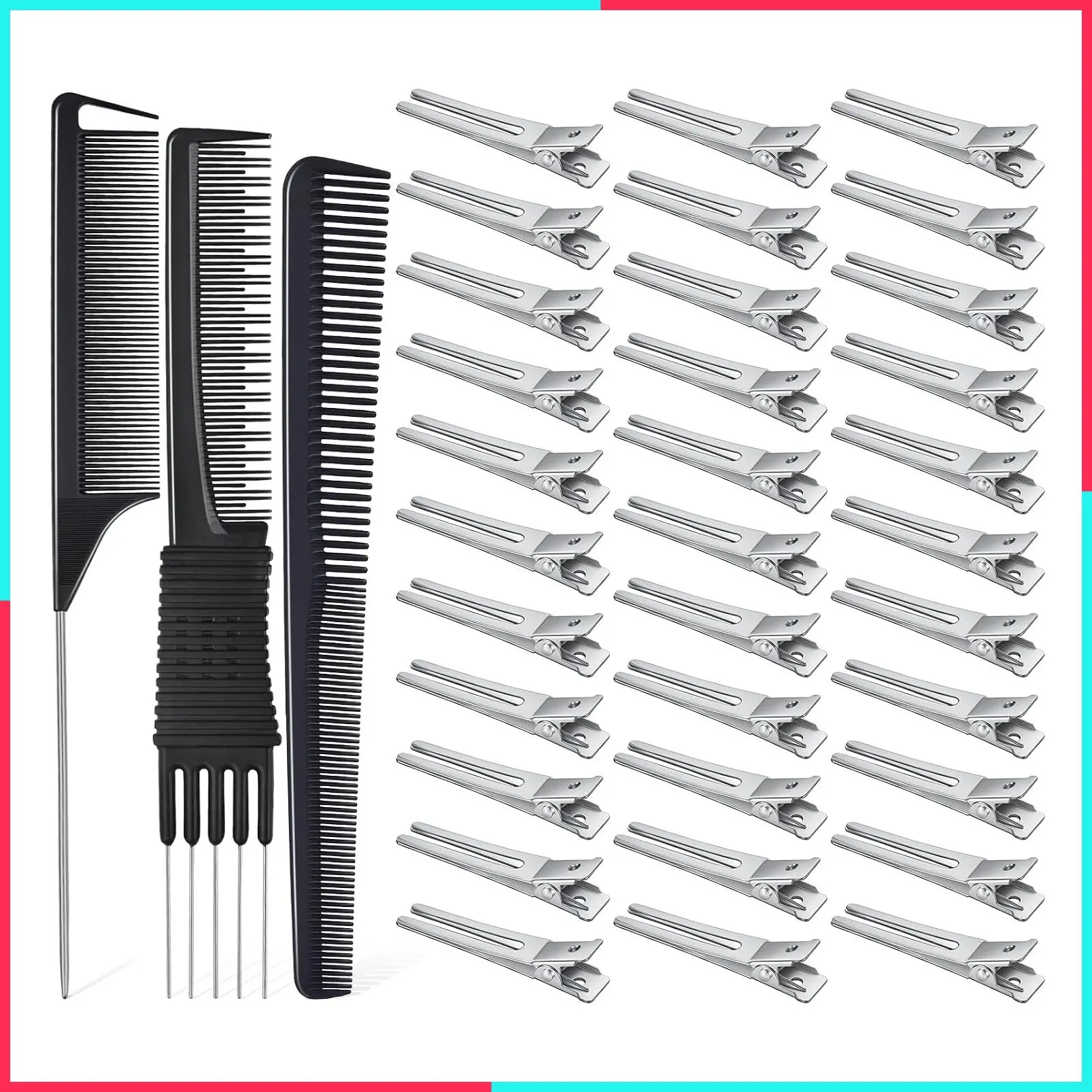 50pcs Metal Double Prong Pin Curl Hair Clips with 3 Locs Combs