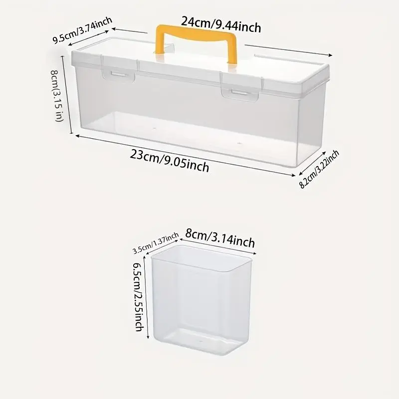 Clear Plastic Handheld Storage Box with Handle, Multipurpose Portable Organizer Case, 6 Removable Dividers for Crafts, Jewelry, Stationery