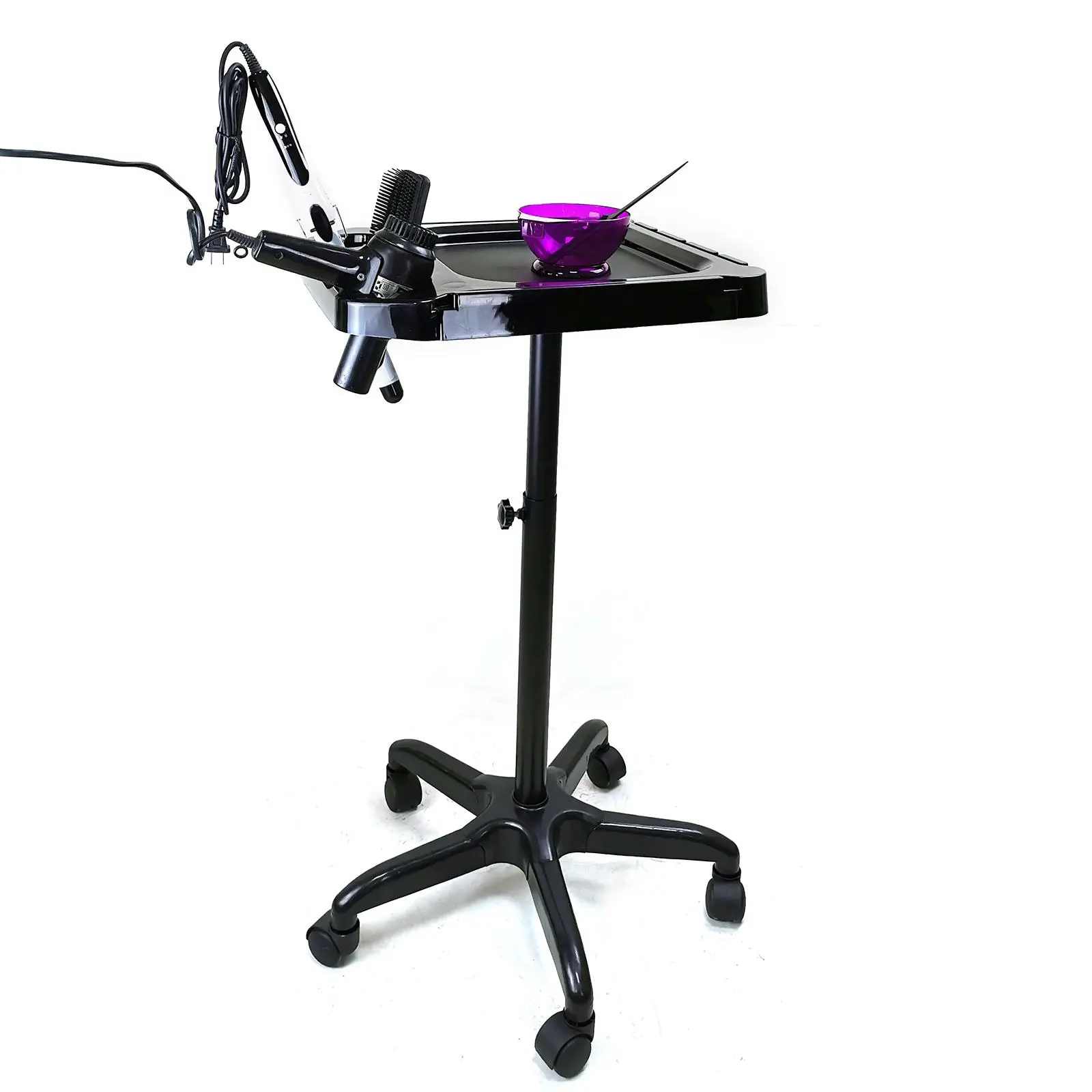 Mobile Salon Trolley - Adjustable Height Rolling Beauty Cart with Alloy & Plastic Construction for Hair Styling/Tat-Too Services, Portable Storage Tray (Black), 1* Hair Tray Cart, 2.1Kg, Beauty Store, Plastic+Iron, 44.5*41*103Cm/17.52*16.14*40.55In