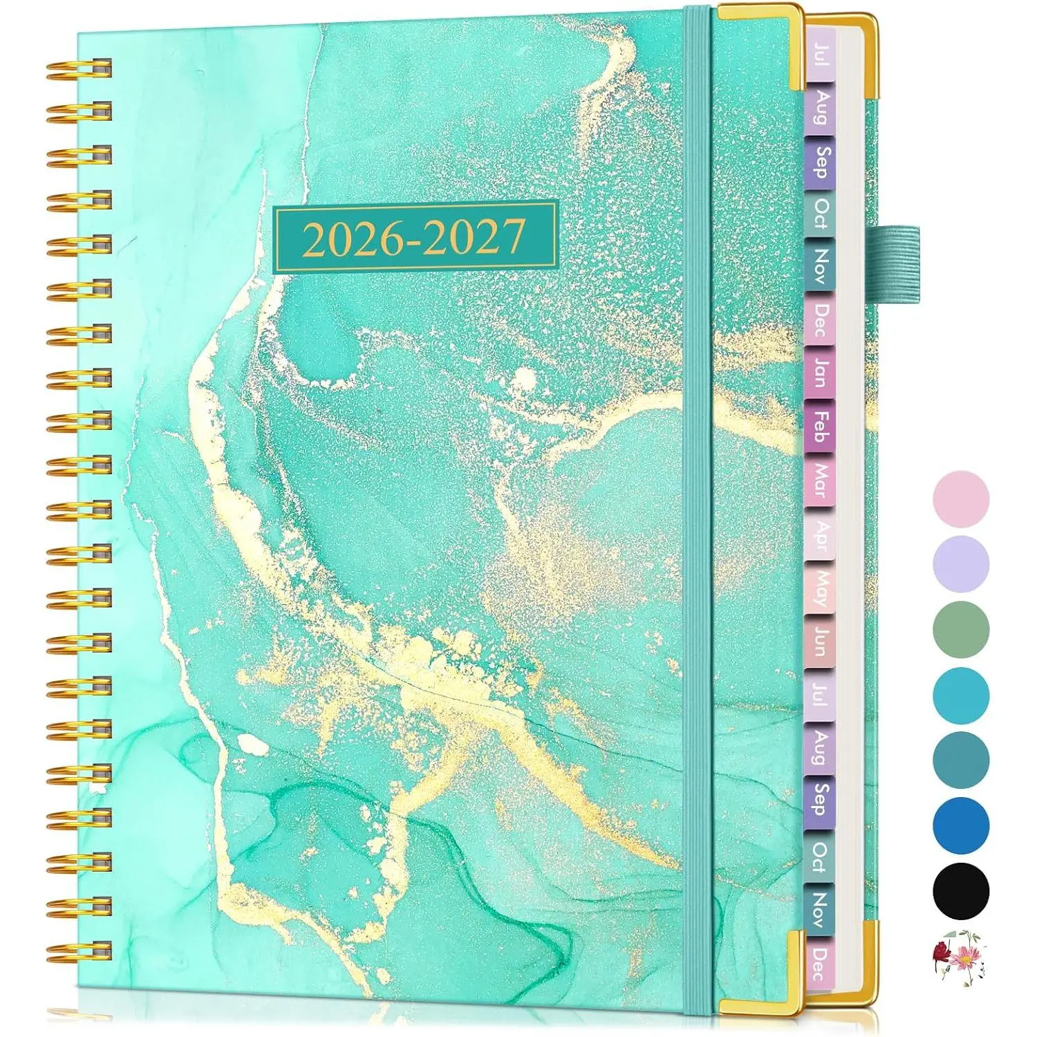 Academic Planner 2026-2027, 18 Months Weekly and Monthly Hardcover Planner, July 2026 - December 2027, 8.5" x 11" A4 Large Daily Calendar Planner Book with Tabs, Spiral College School Agenda Organizer for Student Teacher, Teal Marble
