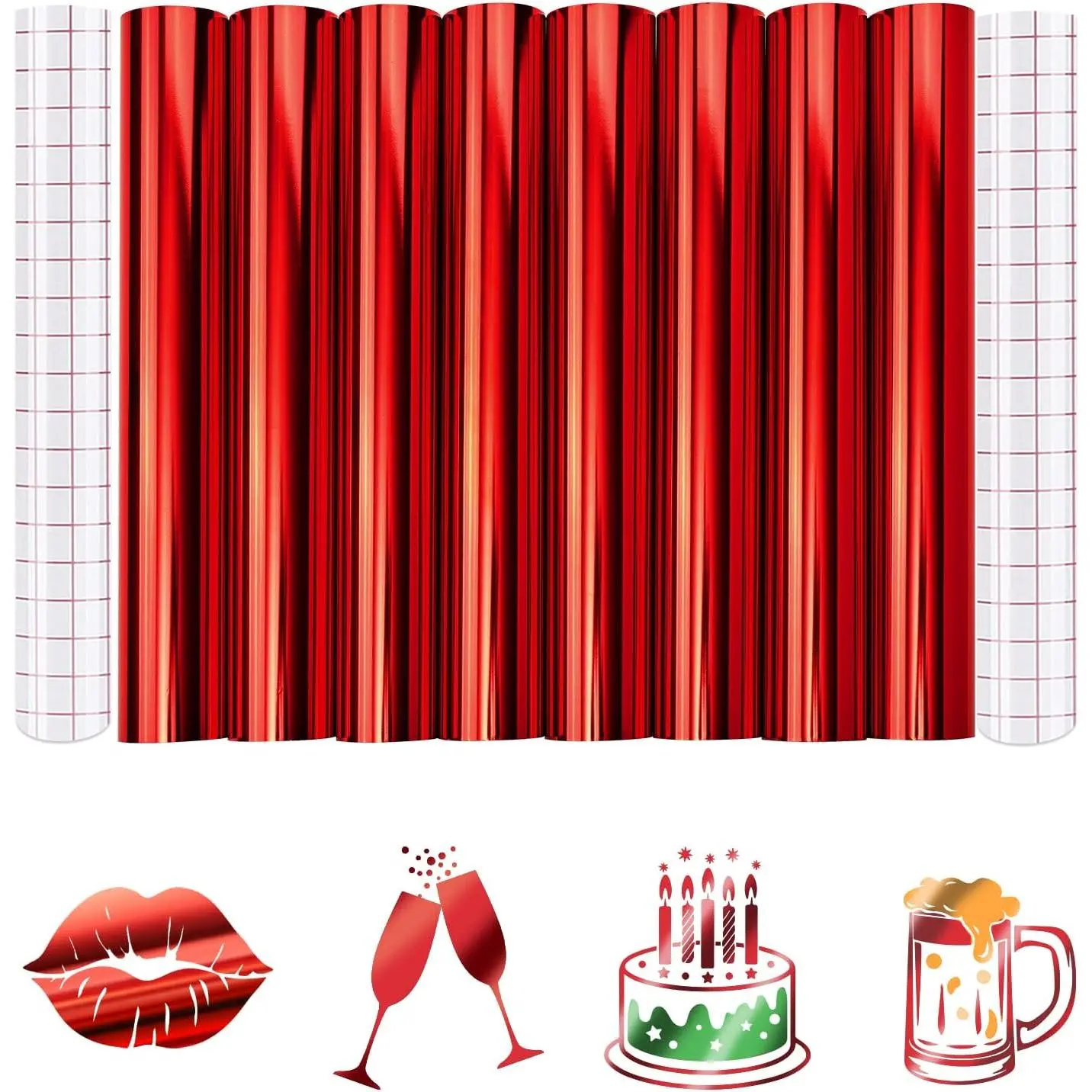Holographic Permanent Red Adhesive Vinyl, 8 Sheets 12x12in Solid Metallic Waterproof Vinyl - Easy-Cut, Weedable, Stretchy, Washable for Glass, Metal, Ceramic Hard Surfaces | Crafts, DIY Decor (Advertisement Printing Equipment), Decorating My Car, Easily C