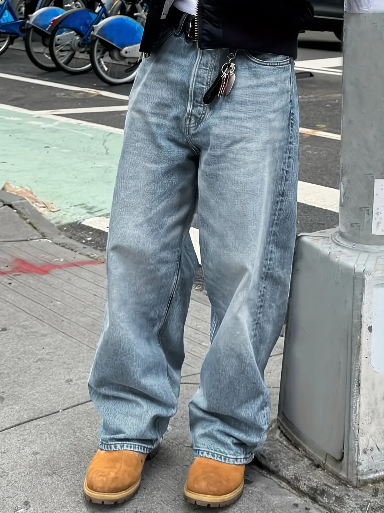 Men's Light Blue Vintage Washed Straight Leg Jeans, Casual Loose Fit Denim Pants, Versatile Casual Outfit for All Seasons