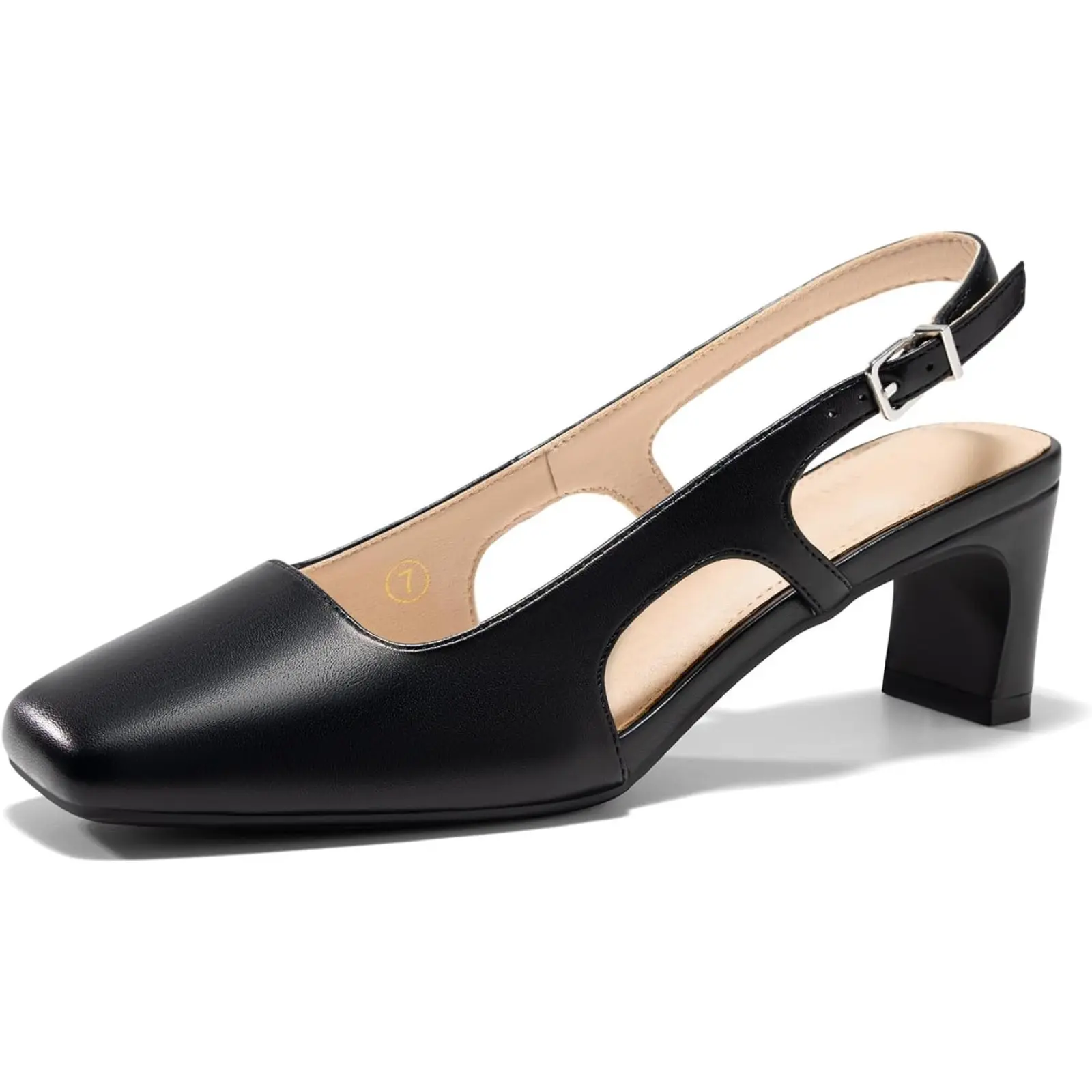 Coutgo Womens Slingback Chunky Low Heels Closed Square Toe Pumps Wedding Party Dress Shoes