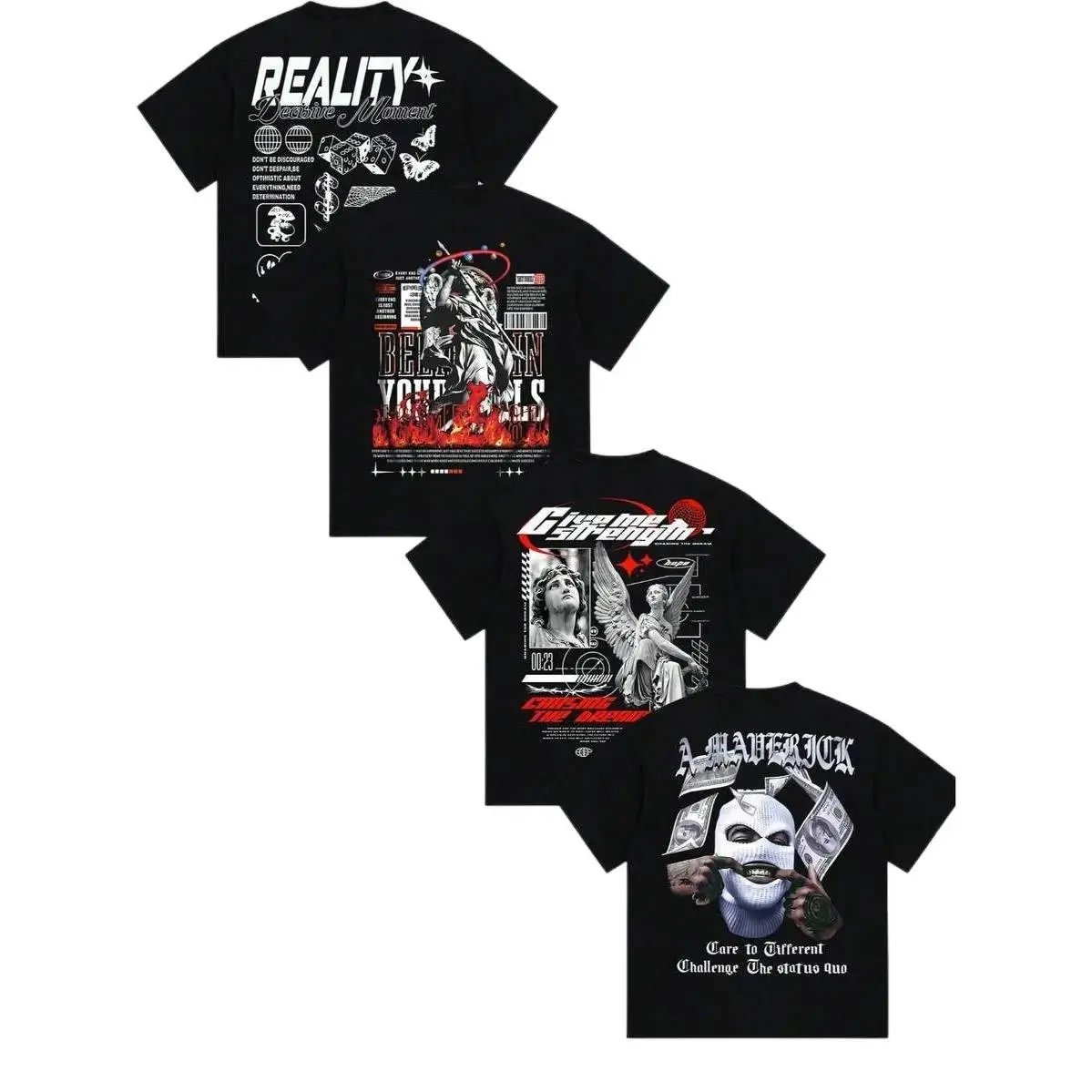 [ 🥊   Sale Up To 50%]4 Pack Angel Planet Fire Collage Full Back Motivational Graphic Believe In Your Dreams Slogan Tee, Comfort Soft For Skate Park City Club Downtown Coffee Urban Casual Male Female T-Shirt