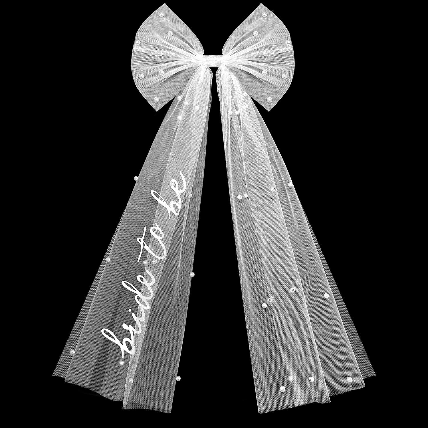 Bride-to-be pearl bow headband hair clip mesh hair accessory bachelorette party accessory