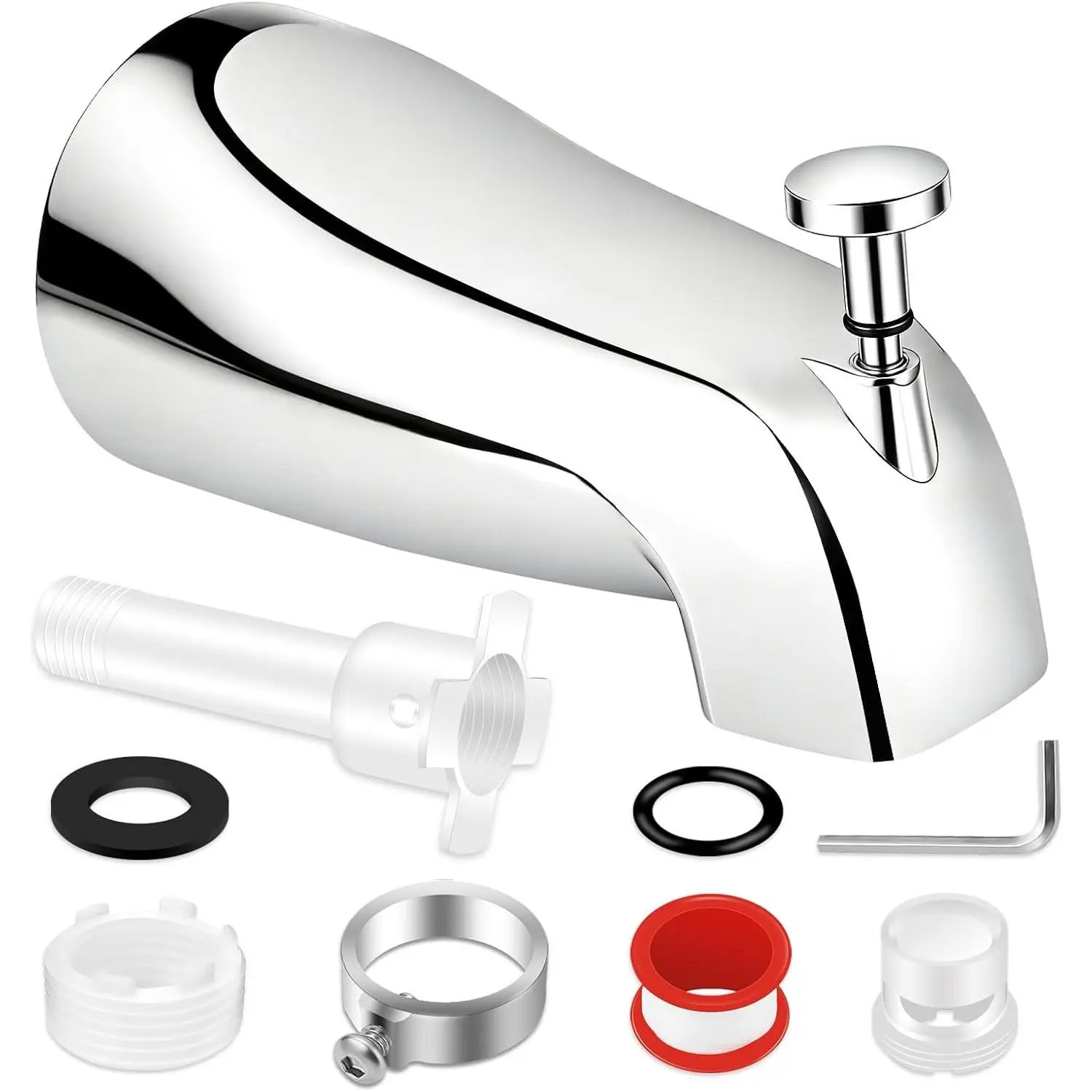 Universal Tub Spout with Diverter, Fits 1/2" Slip on Copper Pipe and 1/2" IPS & 3/4" IPS Threaded, Bathroom Tub Faucet Replacement, Bathtub Spout with Adapter and Hex Wrench (Chrome)
