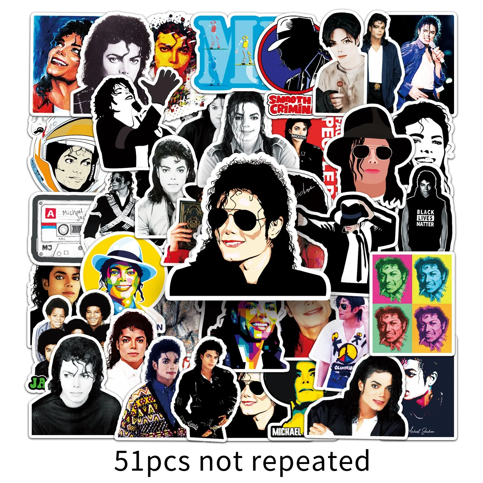 51 Michael Jackson Graffiti Stickers, Water Bottle, Laptop, Phone, Cellphone, Bike, Luggage, Skateboard, Kids & Adults, Fun Decorative Stickers