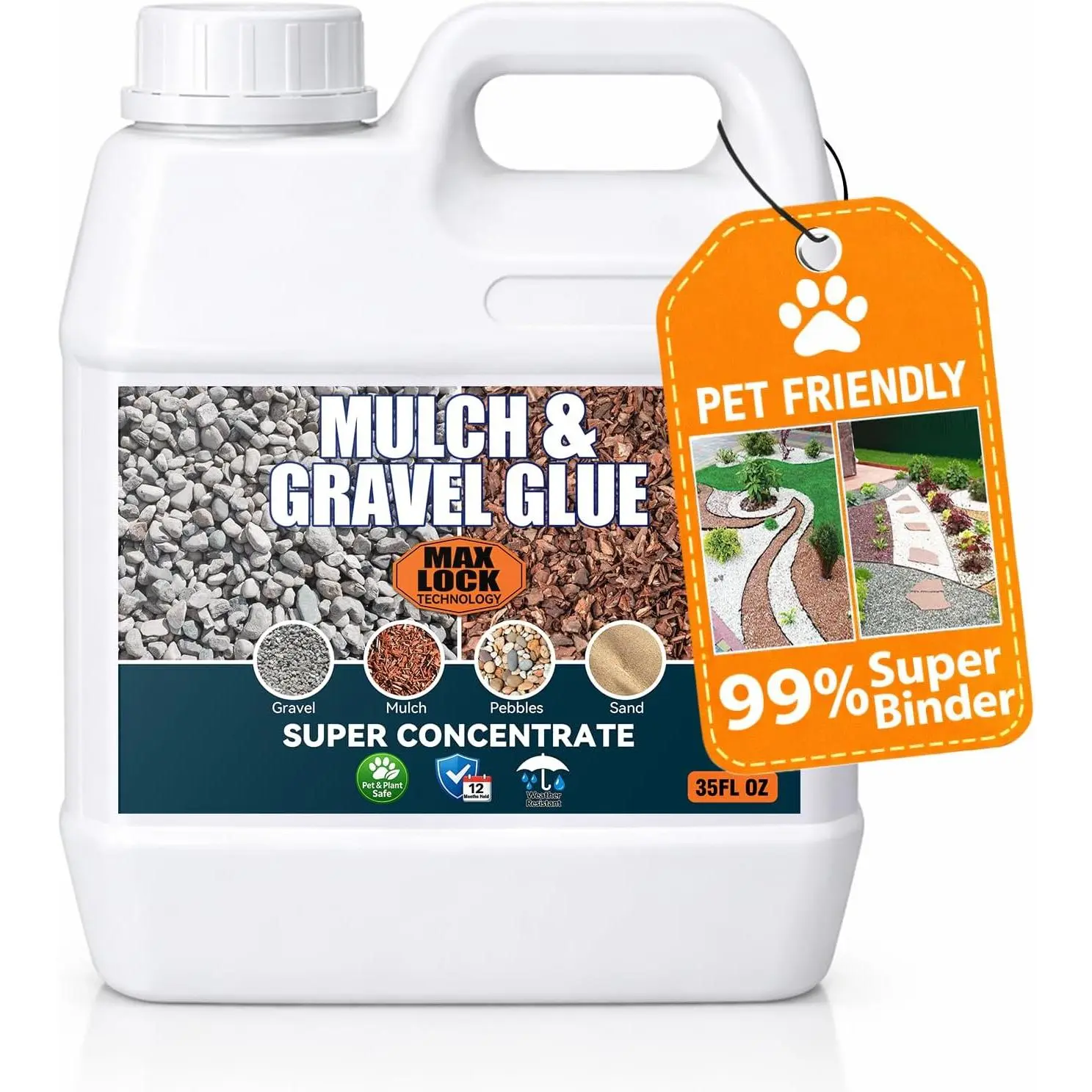 Clear-A01 Landscaping Mulch Glue, Rock Binder & Fast-Dry Stabilizer, Weather-Resistant for Gravel Paths, Ground Covers (Pea Gravel, Pine Straw, Patios)
