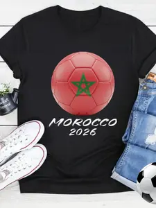 Morocco Football Fan T-Shirt, Supporter Top with Morocco Flag Print, Casual Loose-Fitting Long Sleeve, Unisex Sports Apparel