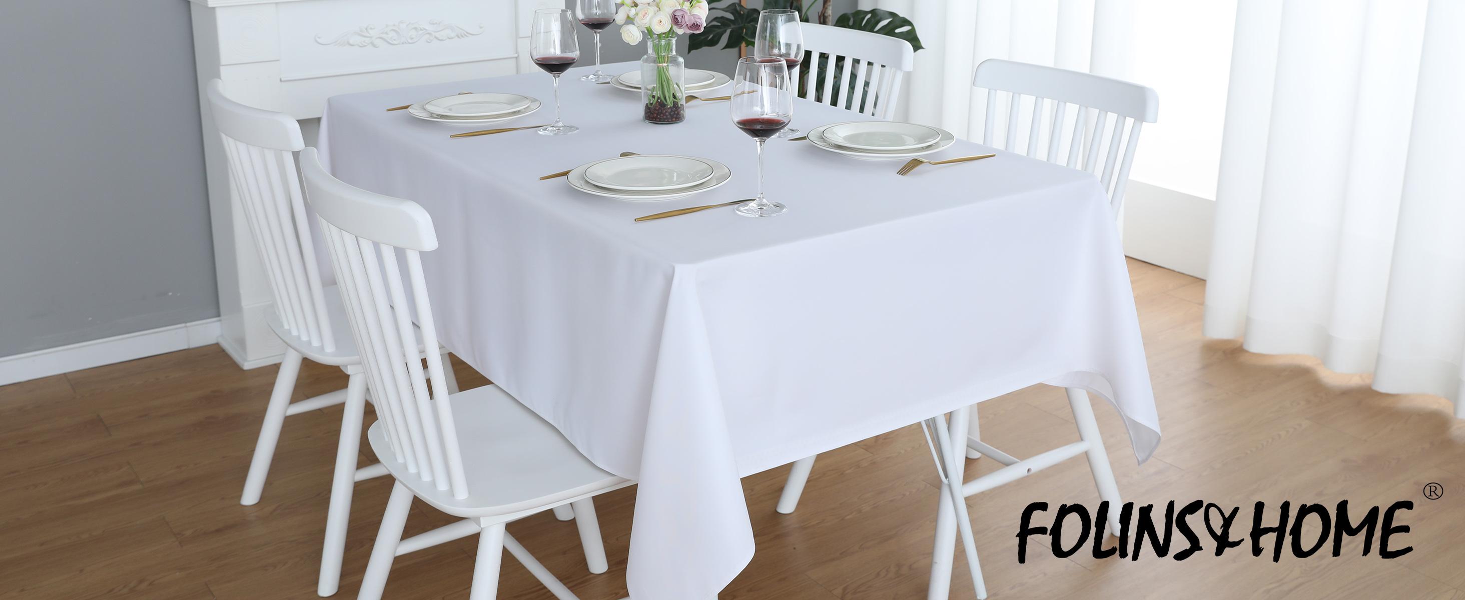 White Rectangle Tablecloth Wrinkle Free Waterproof Polyester Table Cloths Spillproof Heavy Duty and Washable Table Cover for Party, Banquet, Indoor and Outdoor-Square/Rectangular