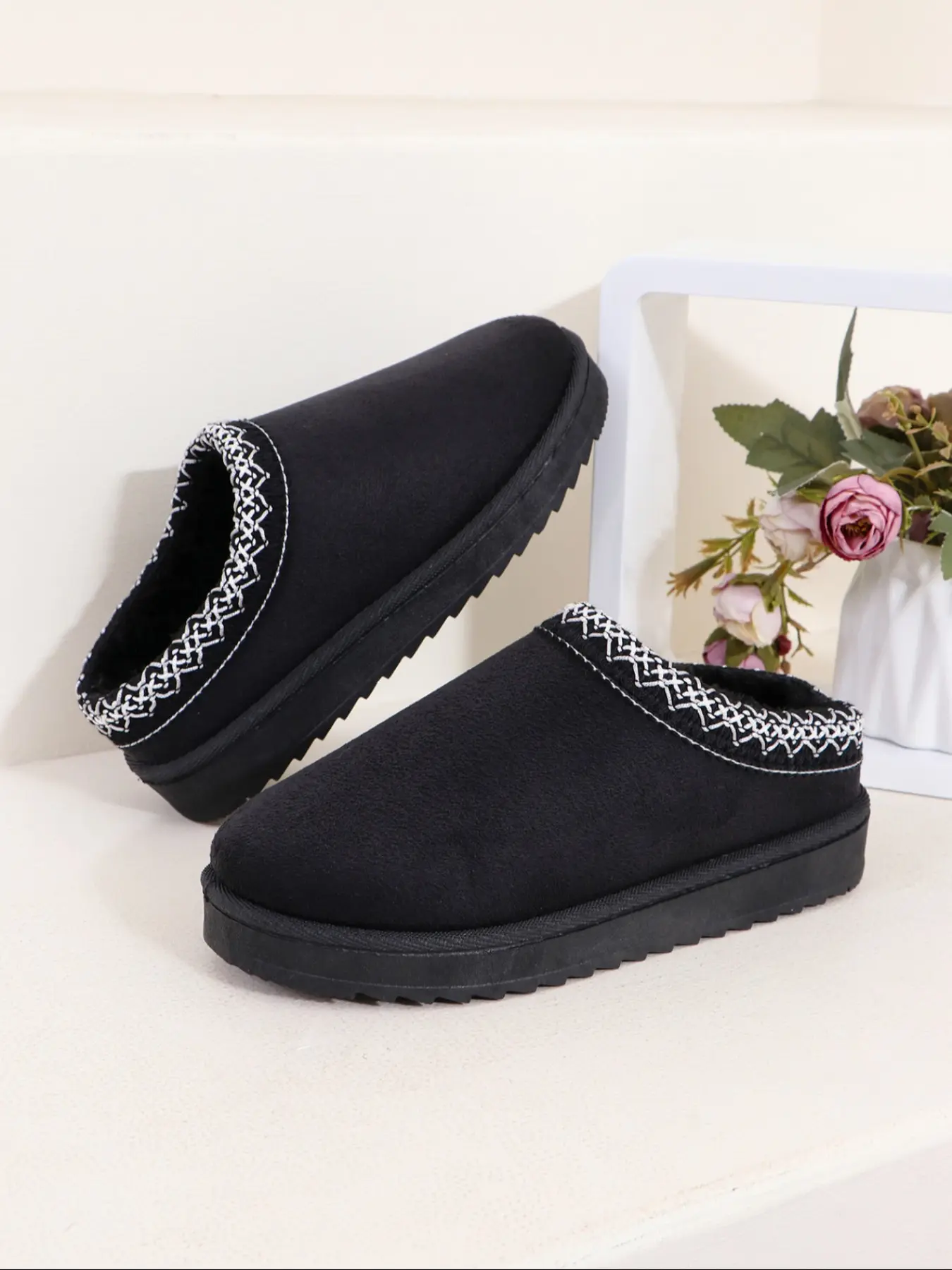 Women's Fashion Versatile Home Slippers, Fleece Lined Soft Bottom Anti-Slip Design, Comfortable Durable Winter Indoor Shoes