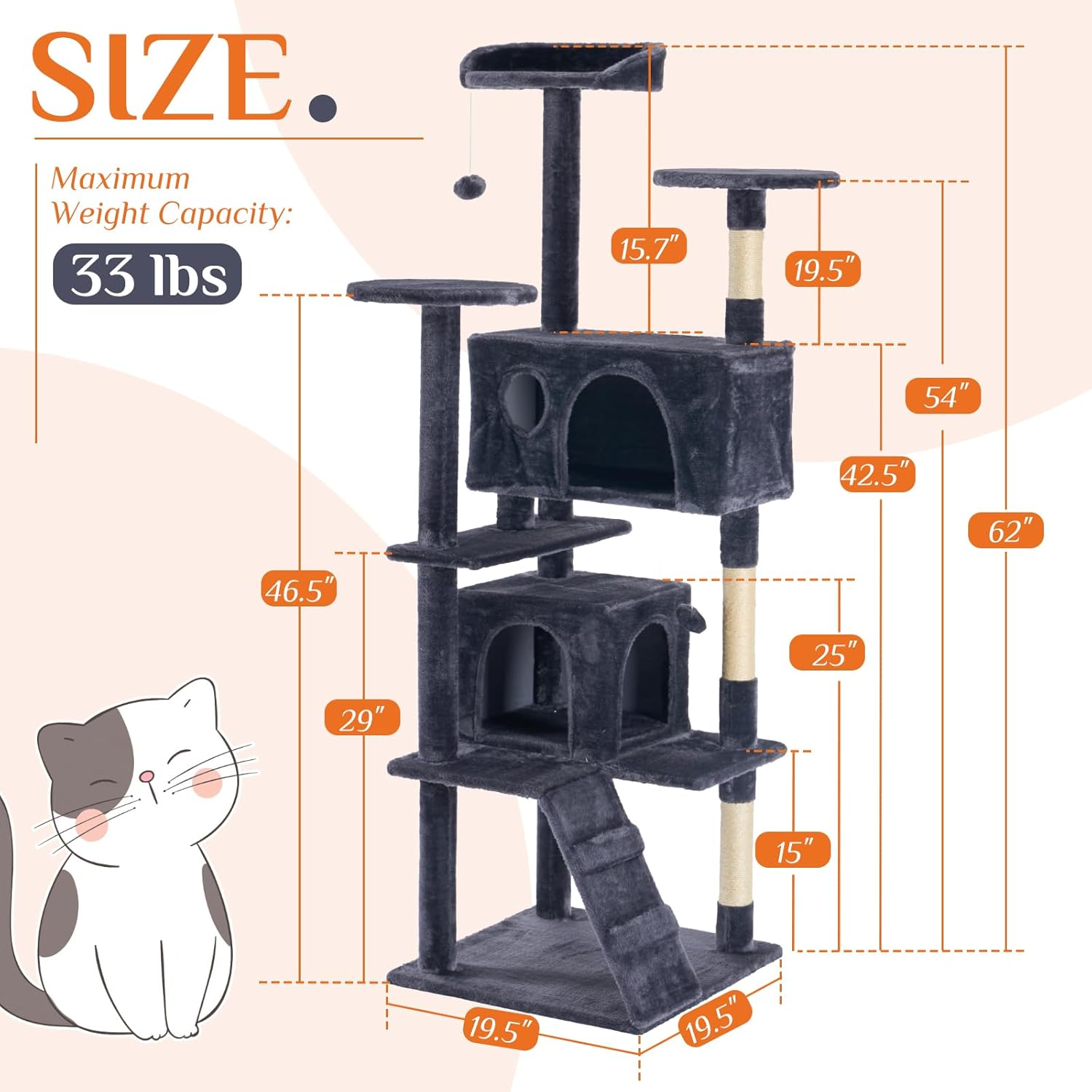 80" Large Grey Cat Tree Tower – Multi-Level with Scratching Posts, Cozy Platforms & Jumping Space, Ideal for Large Cats, Sturdy Cat Furniture