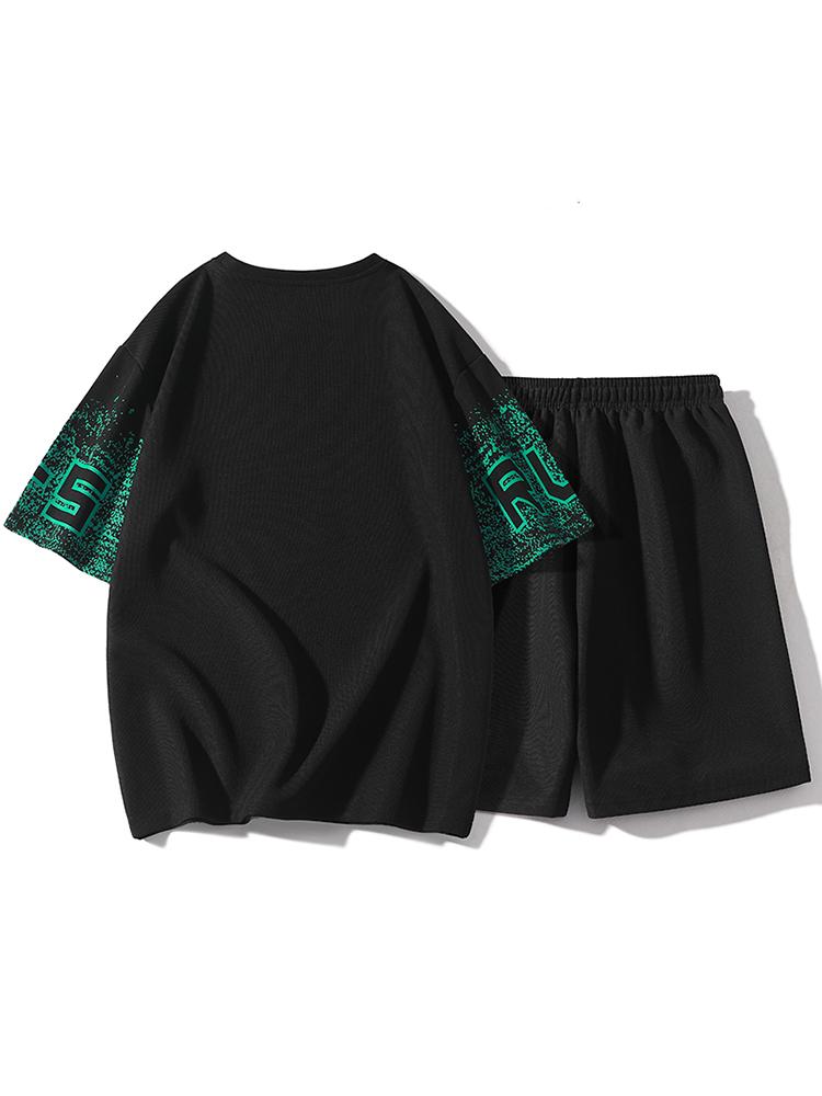 Urban Code Vibe Mens Digital Print Sweat Suit Set Oversized Fit T-Shirt with Modern Graphic and Coordinating Shorts for City Streetwear and Night outs