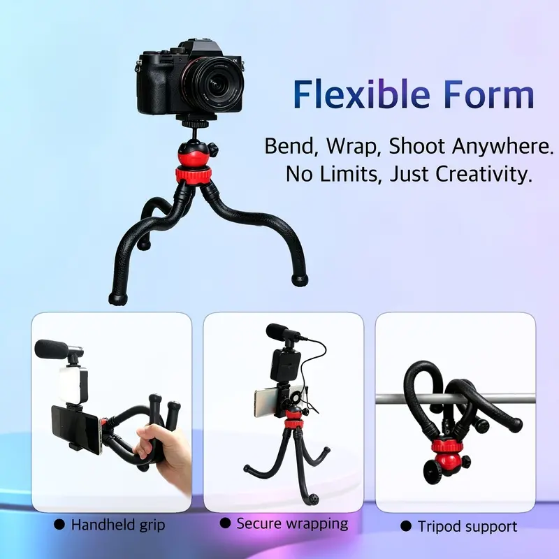 Flexible Octopus Tripod Stand 360 Degree Rotating Ball Head with 1/4 Inch Screw Mount Bendable Portable Mini Tripod for DSLR Cameras and Smartphones Ideal for Vlogging Live Streaming and Travel Photography
