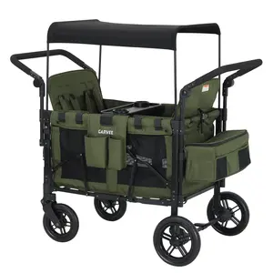 4-Seater Collapsible Kids Stroller Wagon – All-Terrain Cart with Adjustable Push/Pull Handle, 360° Swivel & Fixed Wheels, Removable Sun Canopy, 5-Point Safety Harness, Snack Tray, XXL Storage, Heavy-Duty Oxford 600D – Black