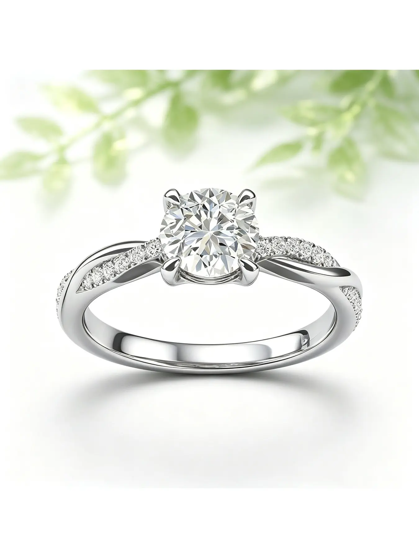 Round Center Stone Twisted Paved Diamond Four Prong Engagement Ring, Bridal Ring, Gift for Women, Smooth Slim Band for Everyday Wear, Classic Luxury Jewelry for Valentine Christmas Mother’s Day Proposal Wedding Banquets