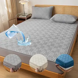 Solid Color Waterproof Mattress Set, 1 Set Including 1 Mattress Cover & 2 Pillowcases, Soft Comfortable Breathable Mattress Cover Set, Soft Bedding Sheet, Breathable Durable Sheets