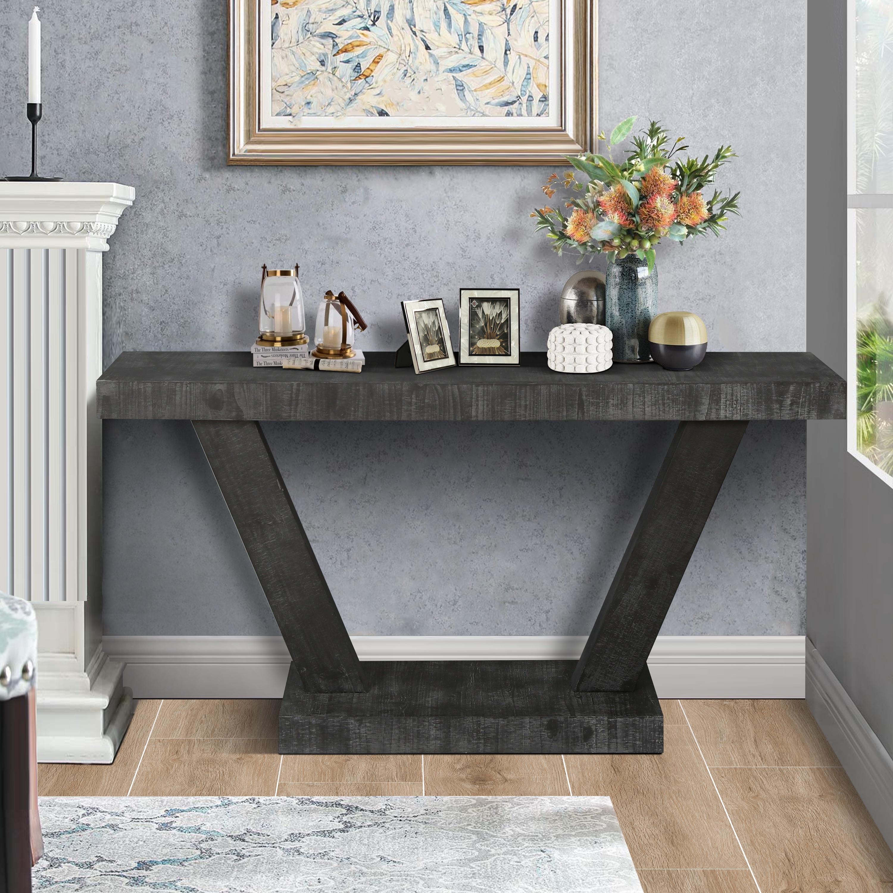 Farmhouse Console Table, 60-Inch Rustic Sofa Table with Storage, Industrial Wooden Entryway Table for Hallway, Living Room, Antique Black