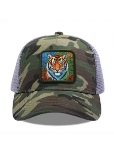 Mosaic Tiger Art Camouflage Mesh Baseball Cap for Men & Women - Adjustable Snapback Trucker Hat, Breathable Back for Hiking, Fishing, Camping, Golf & Casual Outdoor Attire Camouflage Random