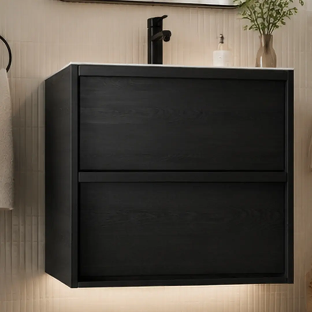 ARCH 24 Inch Bathroom Vanity Cabinet Wall Mounted Floating Storage Unit with Two Drawers Matte Black MDF Modern Bathroom Furniture for Small Space Organization, Matte Black Color Options, MDF Material, Product Dimensions: 17.91 W x 23.23 D x 19.69