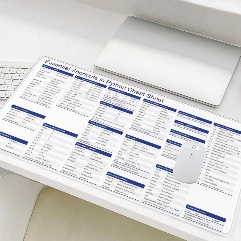 Python Essential Shortcuts Cheat Sheet Mouse Pad, Non-slip Rubber Base Stitched Edge Mouse Pad, Office Desk Pad for Home Office Game