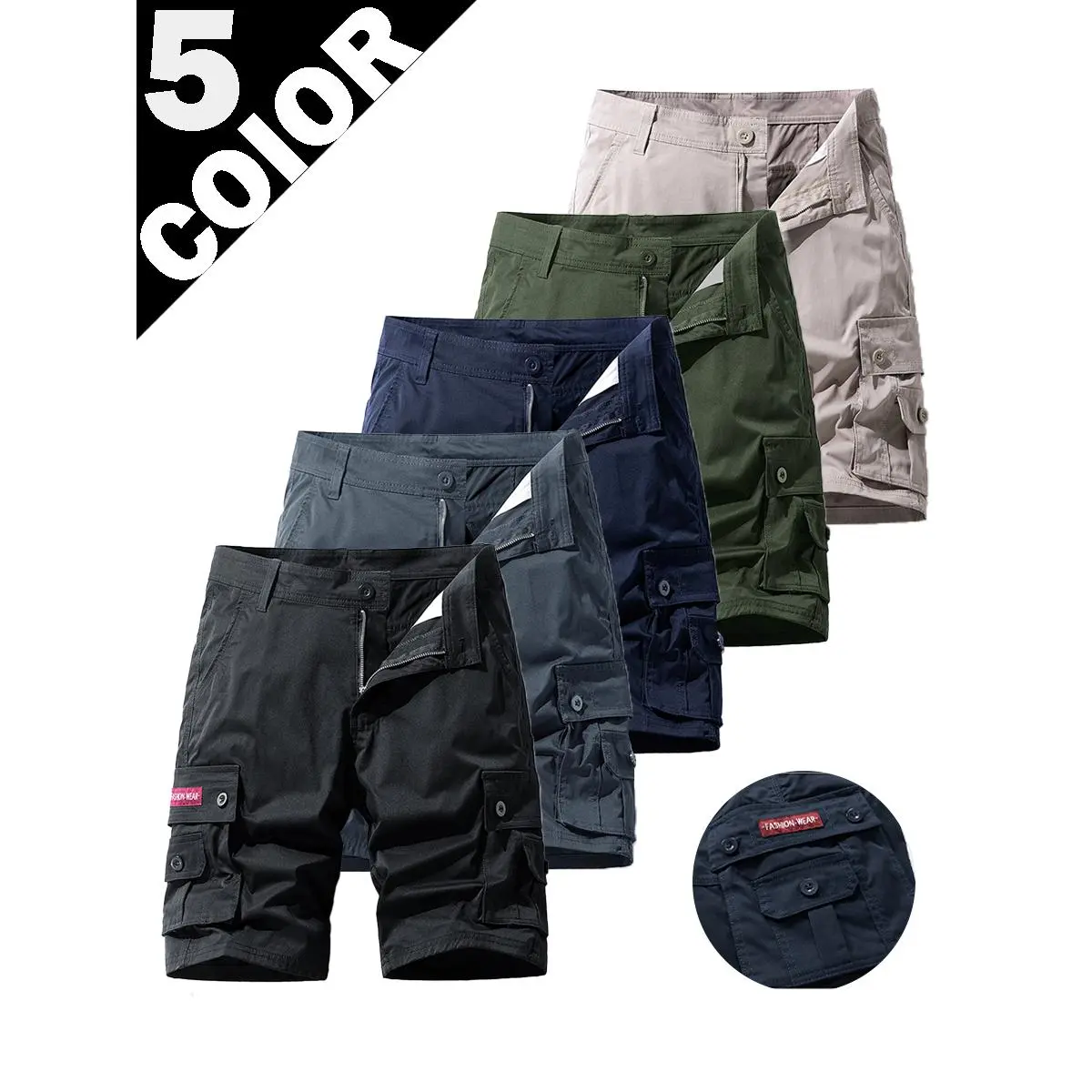 2026 New Summer Menswear Casual Shorts - Japanese Retro Style, Polyester Fabric, Multi-Pocket, Loose Fit, Draped Cut, Above Knee, Tall-Fit, Plus Size