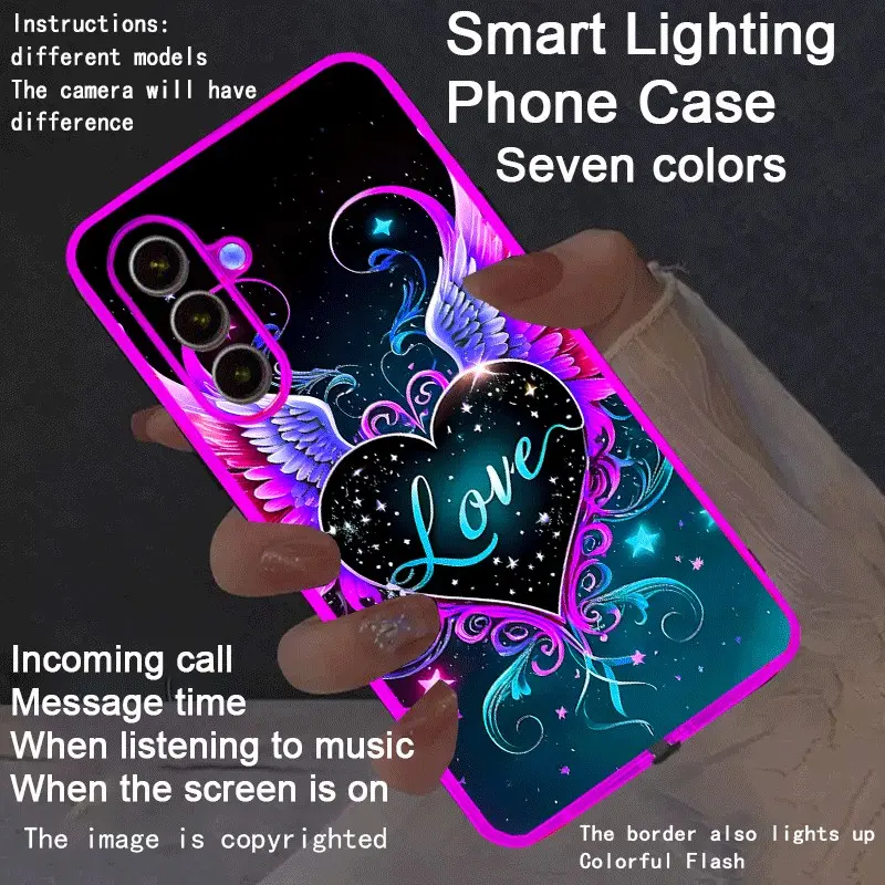New LED Luminous Phone Case with Glowing Border, Compatible with Galaxy S26 Ultra to A15 5g, Fashionable Protective Cover, Unique Design, Daily Use, Accessories