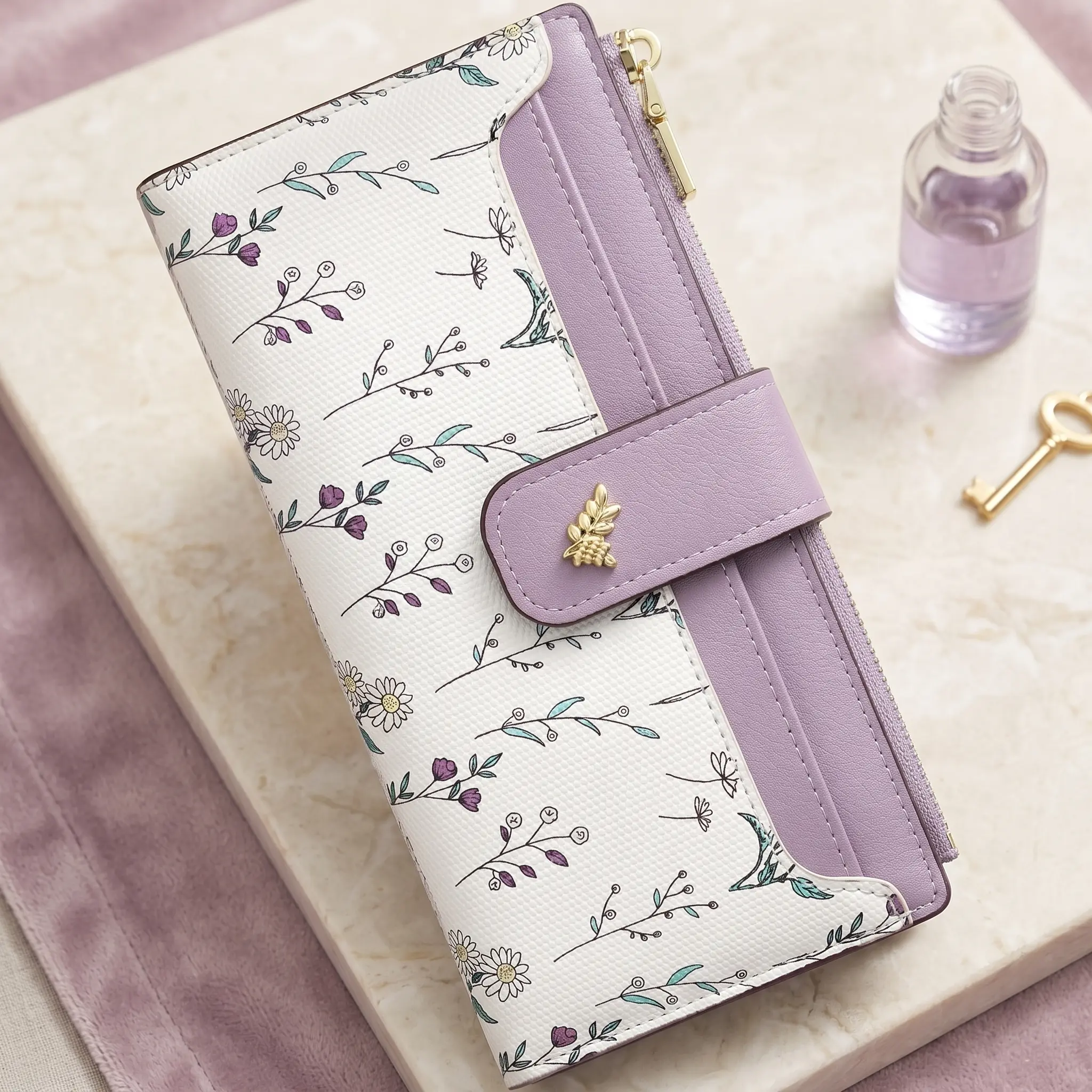 RFID Blocking Card Holder Floral Vegan Leather Slim Bifold Wallet With Zipper Pocket For Women Daily Gift