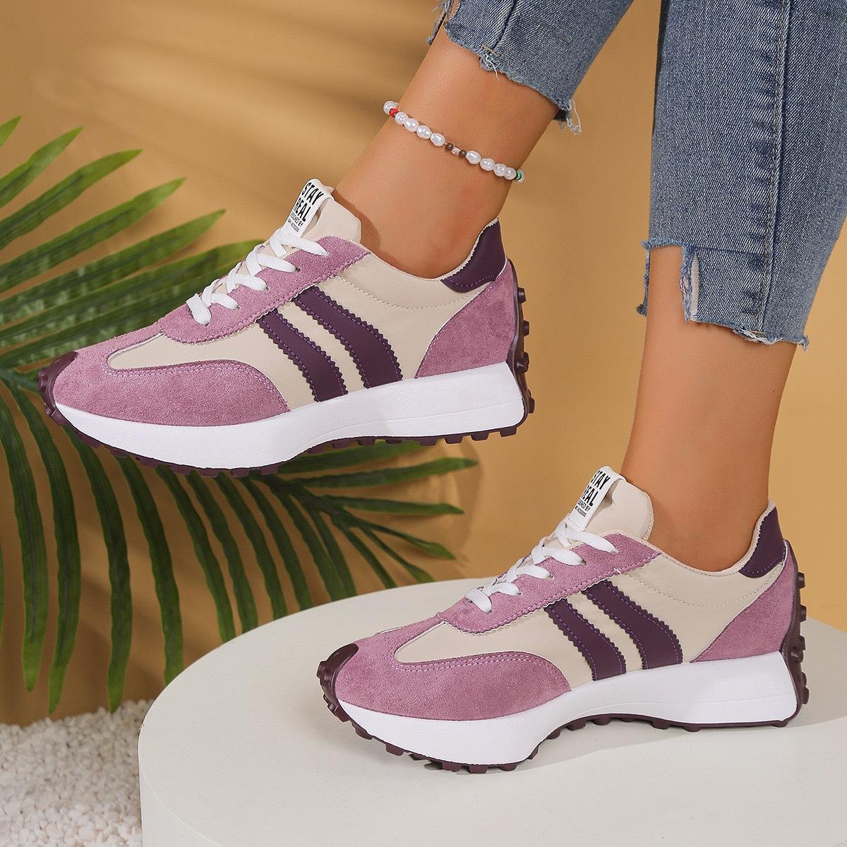 2026 Spring Vintage Color-Block Sneakers for Women, Soft Sole Breathable Casual Shoes, Lightweight Lace-Up Fashion Shoes, Multi-Color Women's Shoes