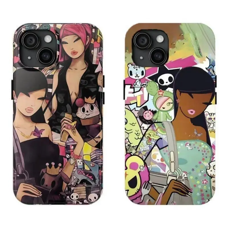 Y2k Aesthetic T-To.ki.doki Collage Phone Case Brown Skin Tokidoki Girl Phone Case Compatible for iPhone 17Promax 16 15 14 13 12 11 and for Samsung S21-S25 Perfect Gift for Gifts For Women Men