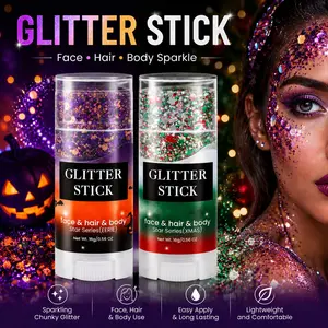 1 PC Halloween Body Glitter Stick – Black, Purple & Orange Holographic Sparkling Chunky Glitter Gel – Face Hair Body Makeup – Festival, Party, Concert, Costume Accessories for Women Adults