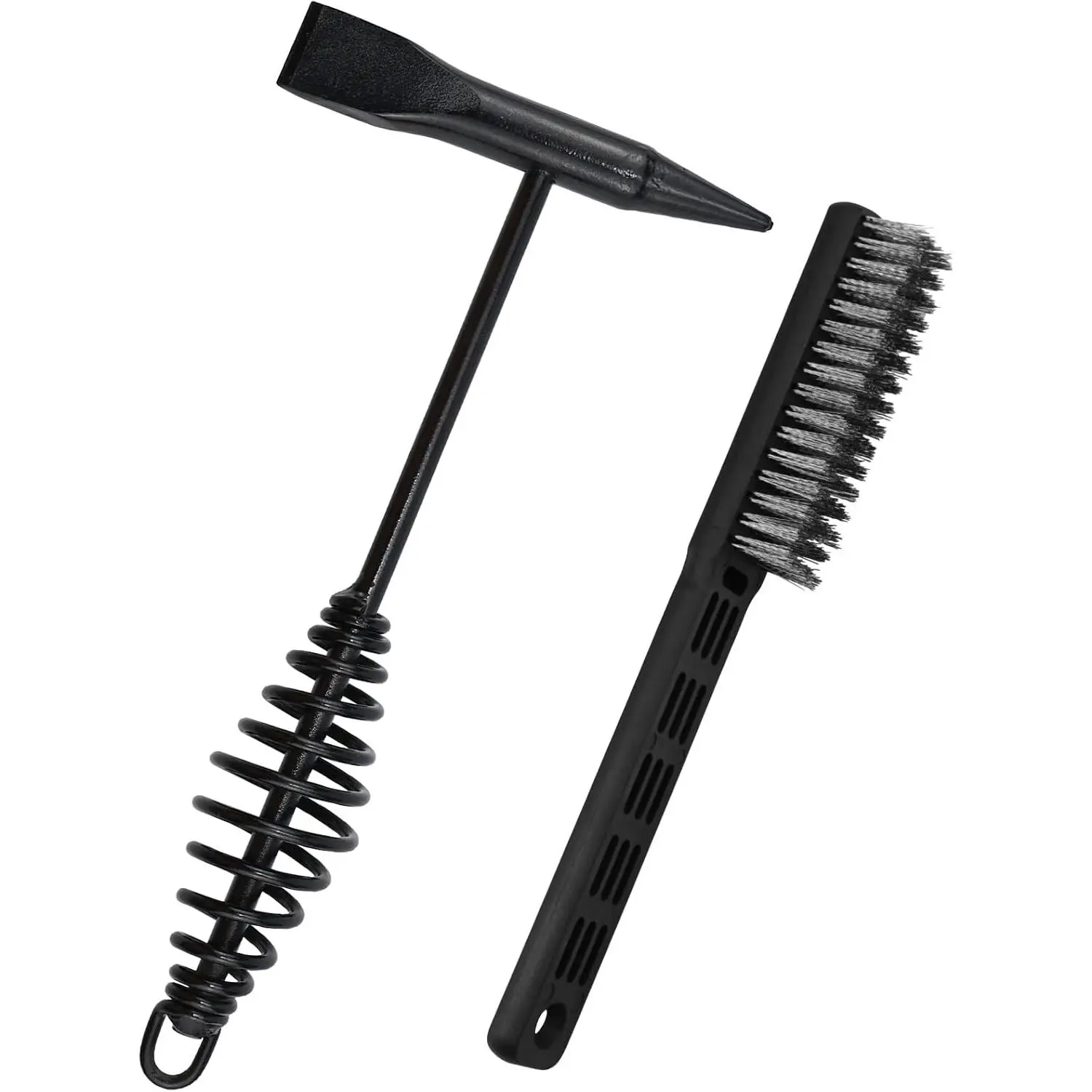 Heavy Duty Welding Hammer and Wire Brush Set - 10.6 in Hammer with Spring Handle, Steel Bristle Brush for Weld Slag Removal (Tools & Hardware Accessory), Hammer + Brush